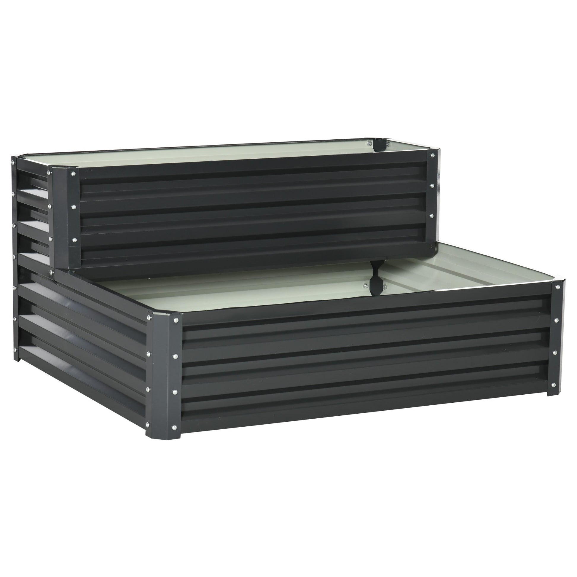 2 Tier Galvanised Raised Garden Bed, Outdoor Steel Planter Box with Open Bottom for Vegetables, Flowers and Herbs, 120 x 101 x 58 cm, Dark Grey