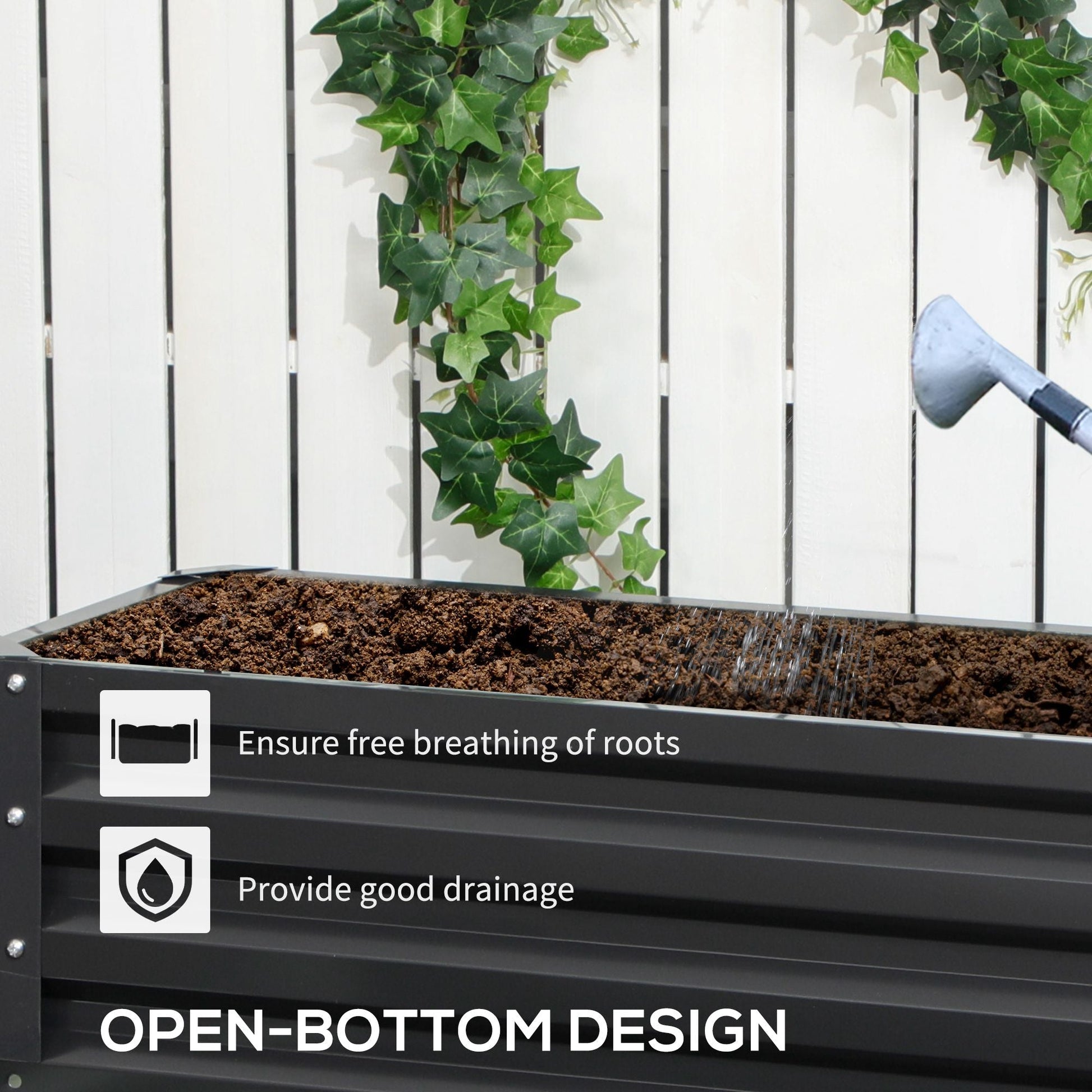 2 Tier Galvanised Raised Garden Bed, Outdoor Steel Planter Box with Open Bottom for Vegetables, Flowers and Herbs, 120 x 101 x 58 cm, Dark Grey