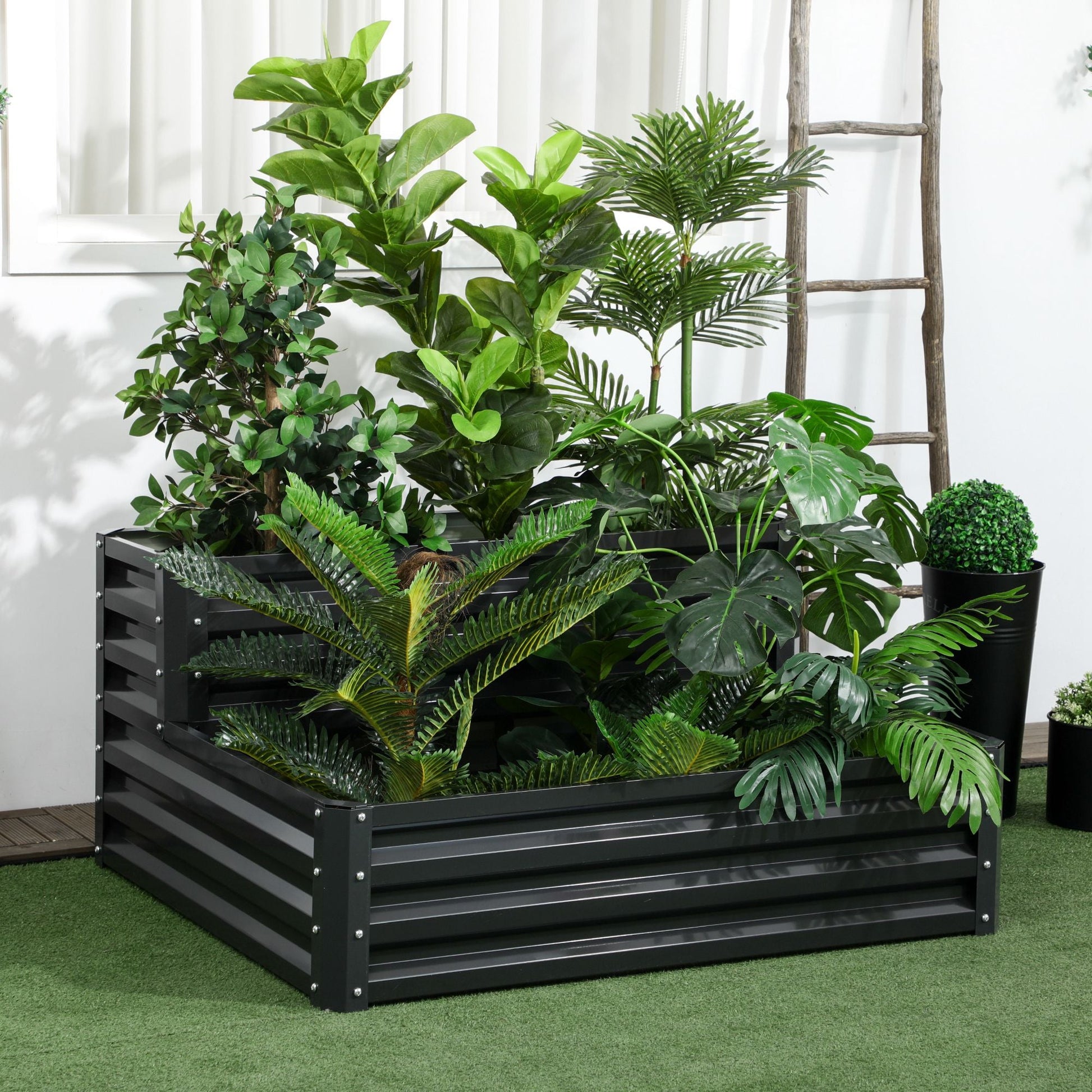 2 Tier Galvanised Raised Garden Bed, Outdoor Steel Planter Box with Open Bottom for Vegetables, Flowers and Herbs, 120 x 101 x 58 cm, Dark Grey
