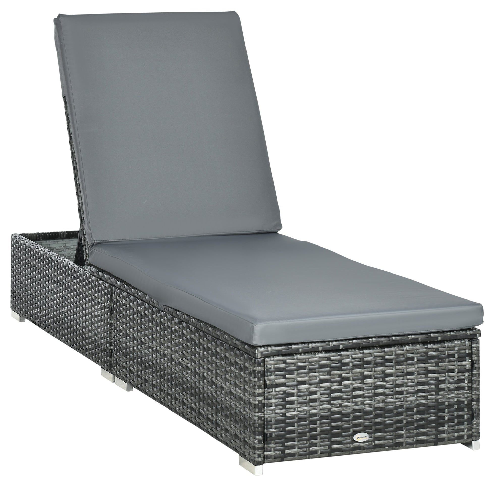 PE Rattan Sun Lounger, Five-level Adjustable Recliner Bed Chair with Soft Padded Cushion for Patio, Garden, Mixed Grey