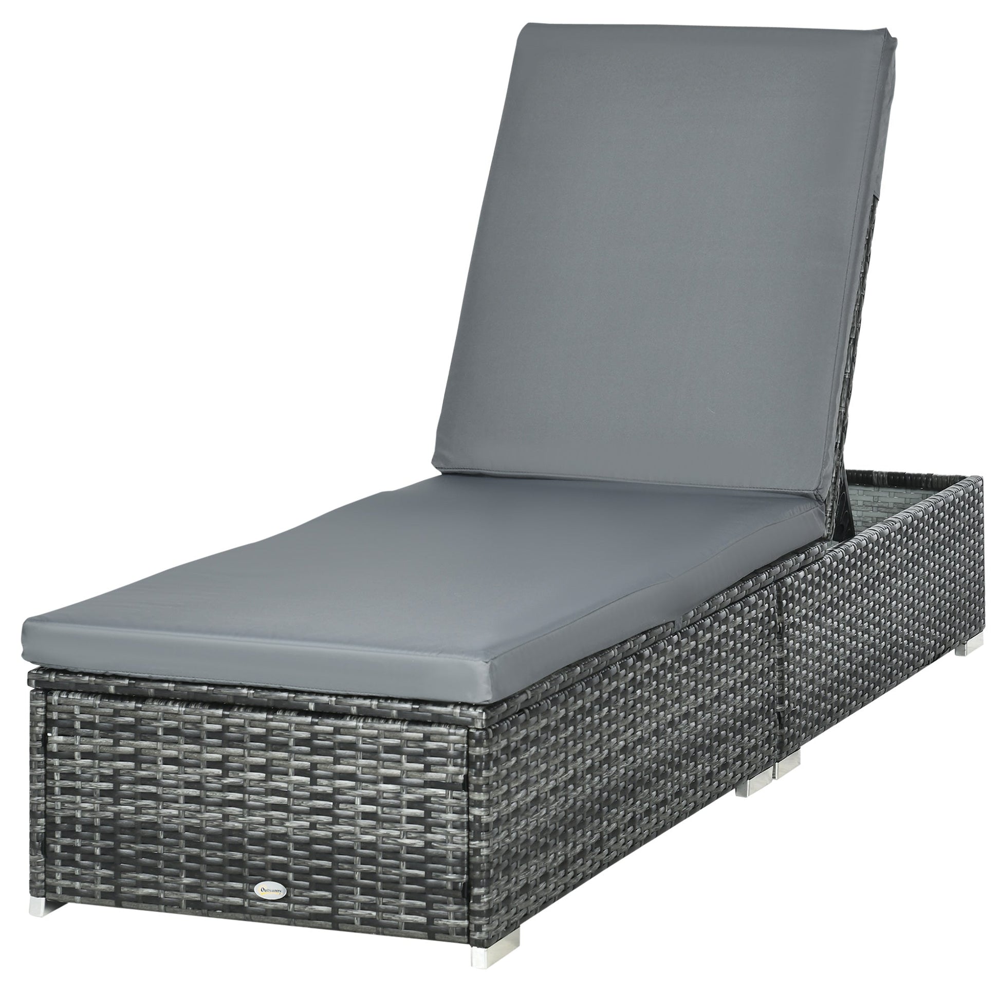 PE Rattan Sun Lounger, Five-level Adjustable Recliner Bed Chair with Soft Padded Cushion for Patio, Garden, Mixed Grey