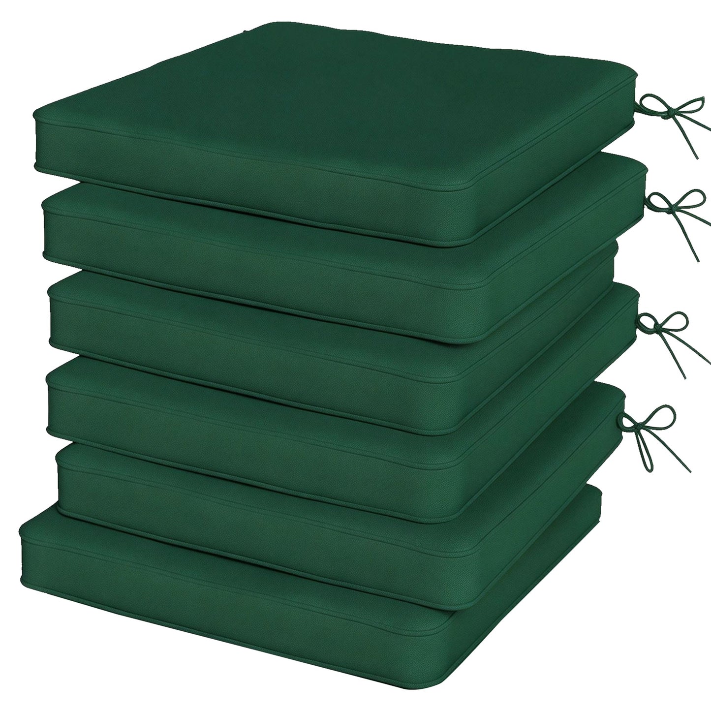 Set of 6 Chair Cushion Seat Pads Dining Chair w/ Straps, Indoor Outdoor Removable Tie On Garden Patio, Green