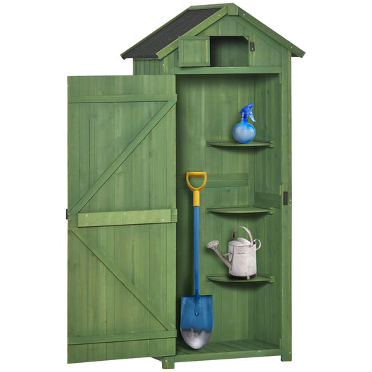 Wooden Garden Shed, Utility Outdoor Small Shed with Lockable Double Doors, Shelves and Roof Hatch, Dark Green
