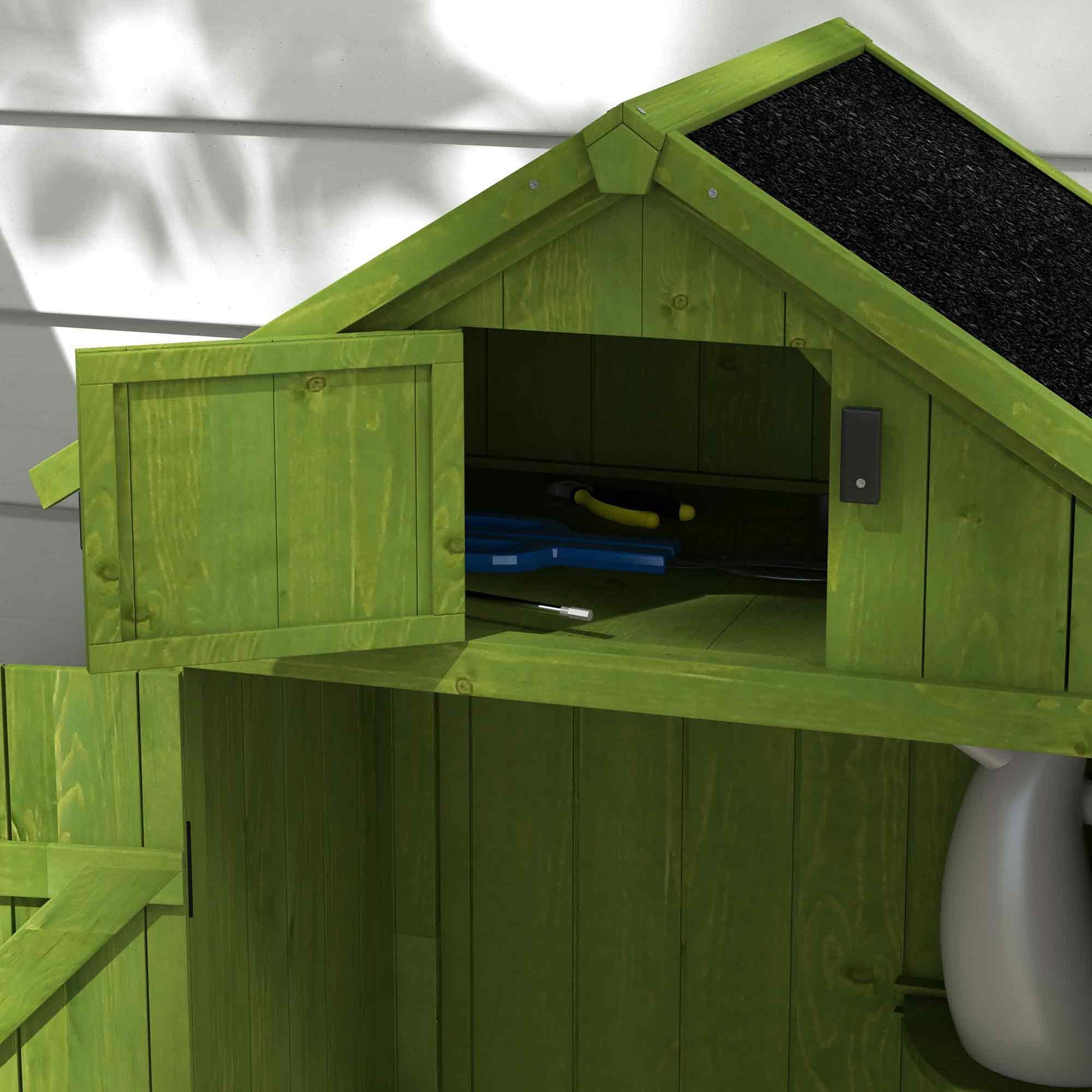 Wooden Garden Shed, Utility Outdoor Small Shed with Lockable Double Doors, Shelves and Roof Hatch, Dark Green