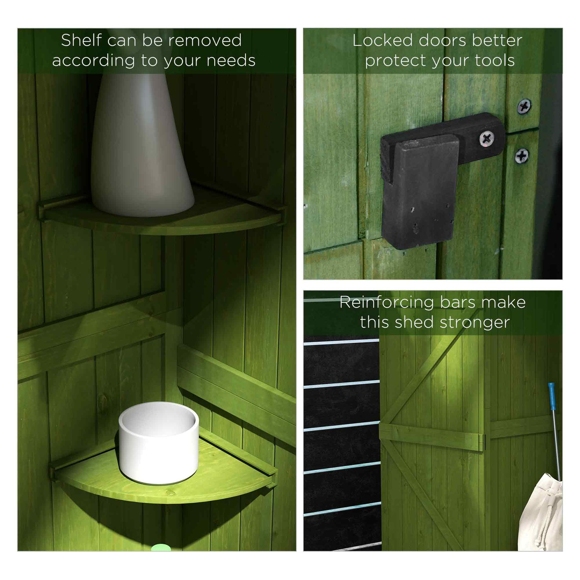 Wooden Garden Shed, Utility Outdoor Small Shed with Lockable Double Doors, Shelves and Roof Hatch, Dark Green