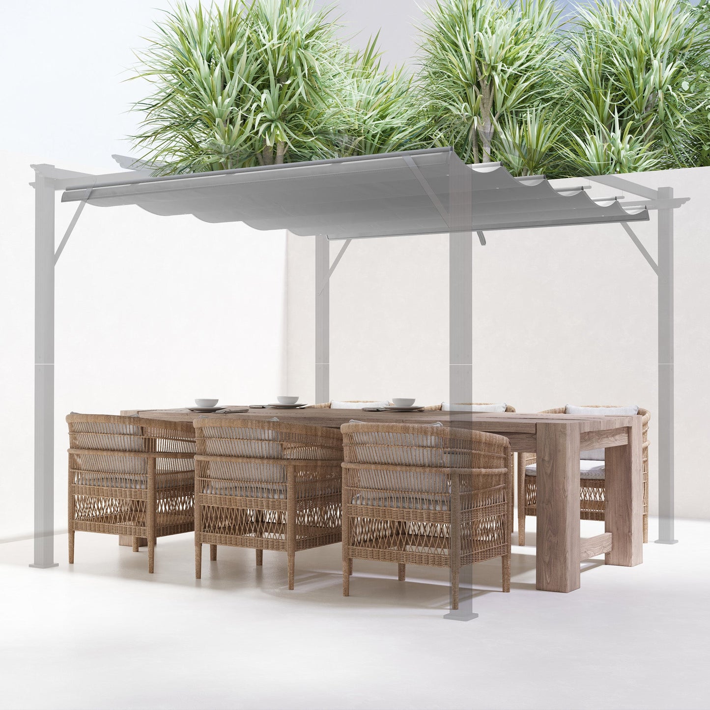 Retractable Pergola Shade Cover, Replacement Canopy Fabric for 3 x 3 (m) Pergola, Gazebo Retractable Roof, Light Grey