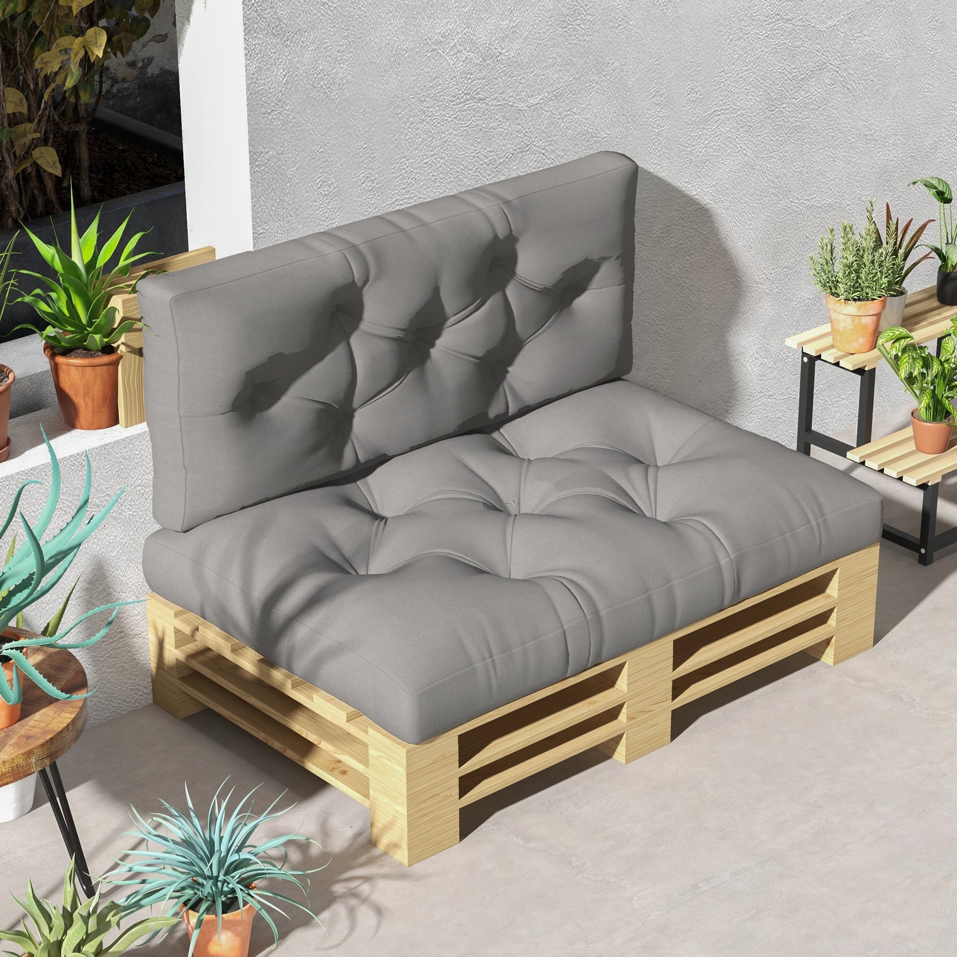 2 Seater Outdoor Seat Cushions Back Cushion for Pallet, Water Repellent Seat Pads, Light Grey