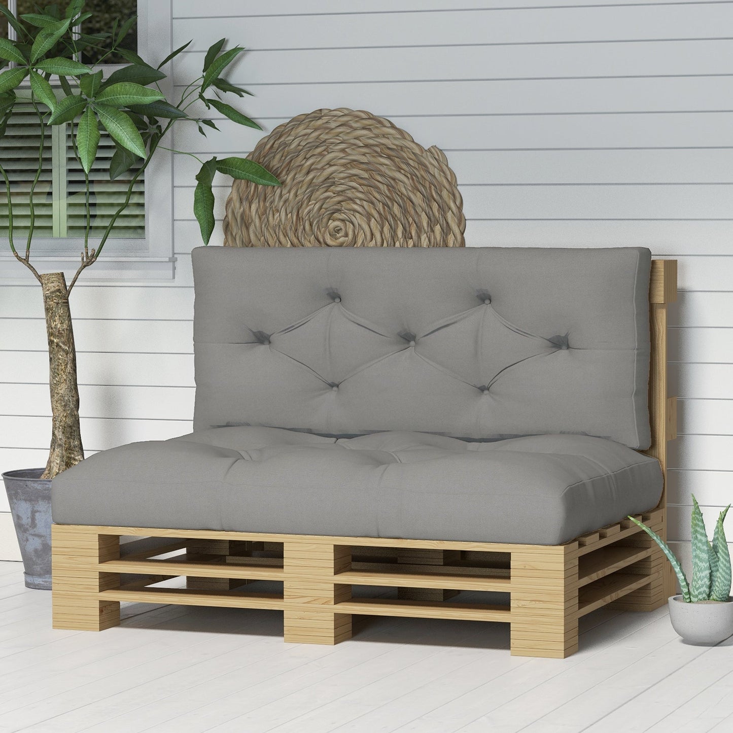 2 Seater Outdoor Seat Cushions Back Cushion for Pallet, Water Repellent Seat Pads, Light Grey
