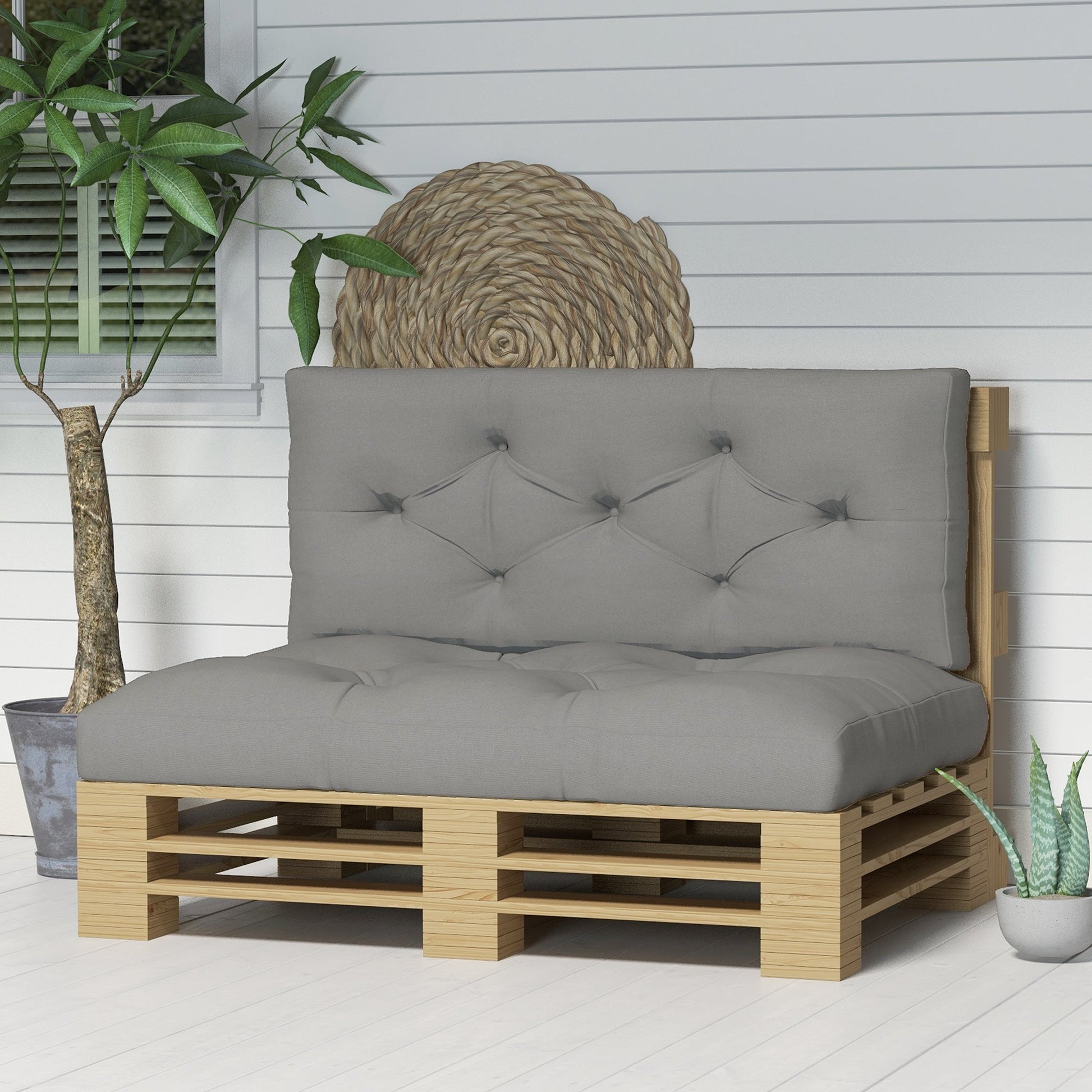 2 Seater Outdoor Seat Cushions Back Cushion for Pallet, Water Repellent Seat Pads, Light Grey
