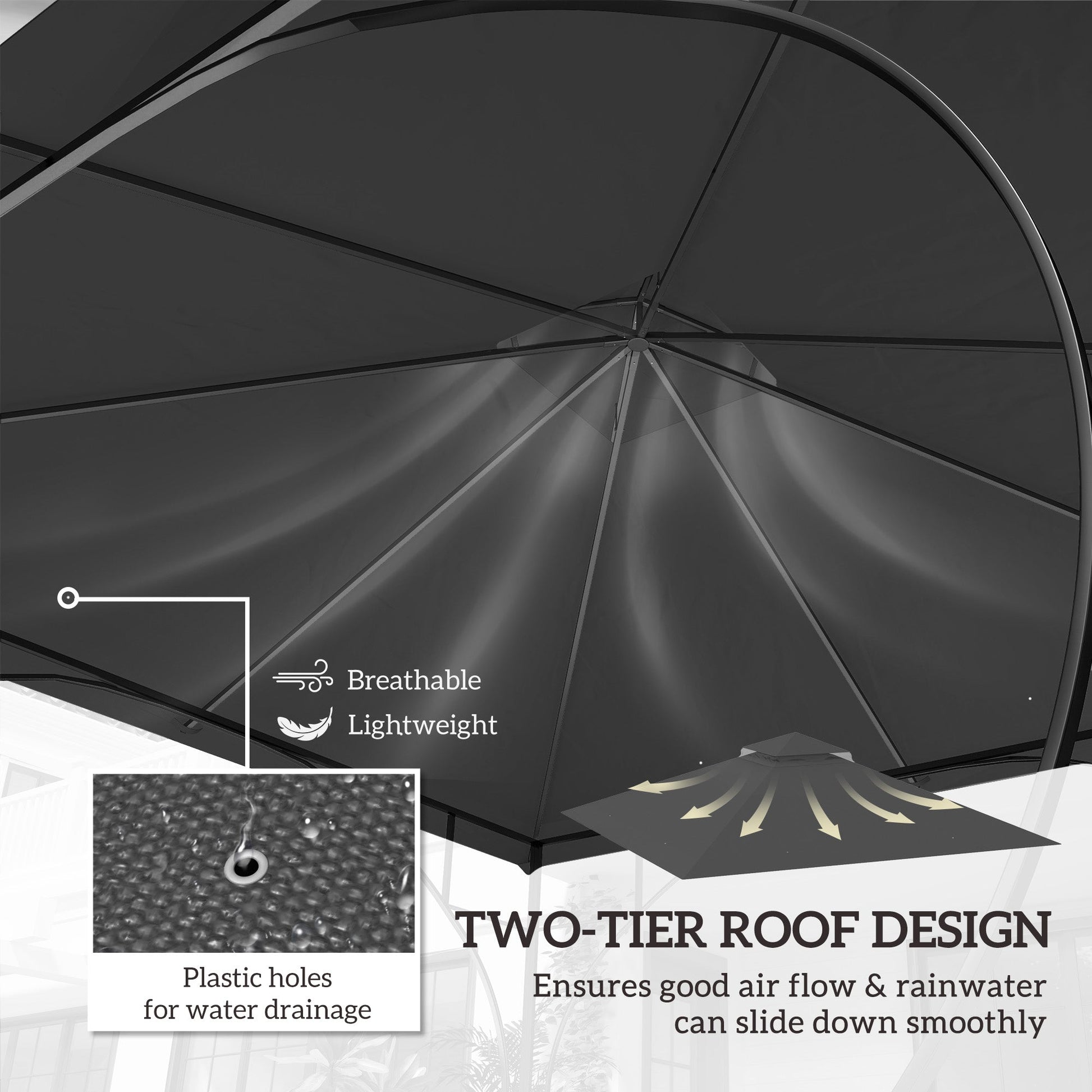 3x3(m) Replacement Gazebo Canopy, Double Tier Roof Top for Garden, Patio, Outdoor, Black (TOP ONLY)