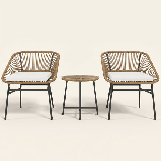ARVOYA 3 Pieces Garden Rattan Bistro Set with Chairs, Glass Top Table & Cushions, Natural