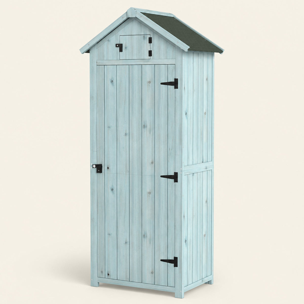 ROWAN Wooden Storage Cabinet w/ Shelves, Tilt Roof & Lockable Double Doors, Blue