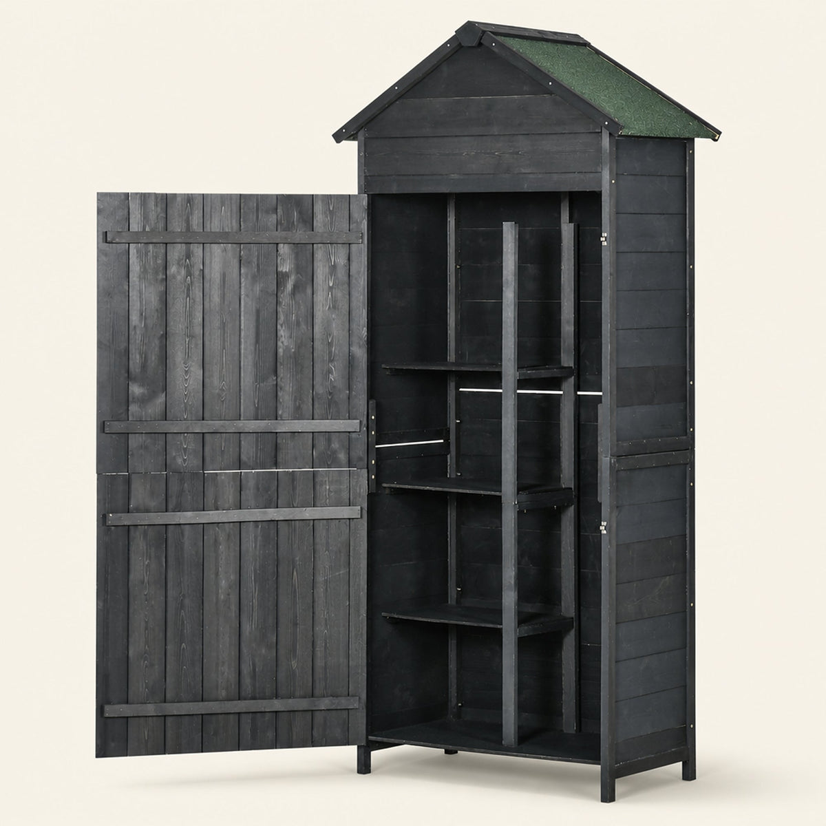 ROWAN Wooden Storage Shed with Lockable Double Doors & Shelves, Grey