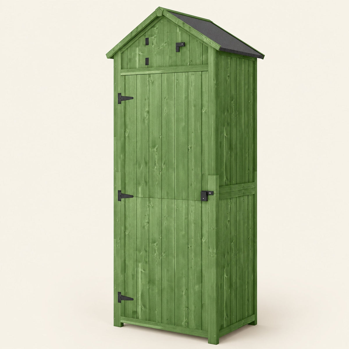 Wooden Outdoor Storage Cabinet with Shelves Tilt Roof & Lockable Double Doors Dark Green
