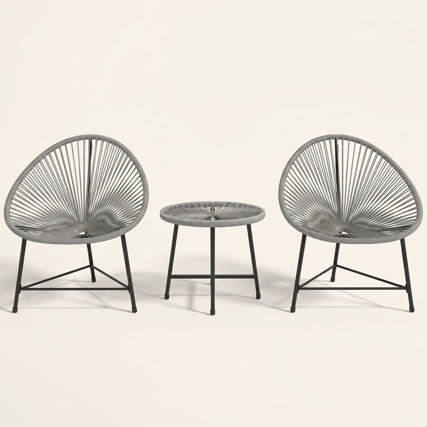 ARVOYA 3 Pieces Rattan Bistro Set with Acapulco Chairs, Glass Top Table & Metal Frame, Grey
