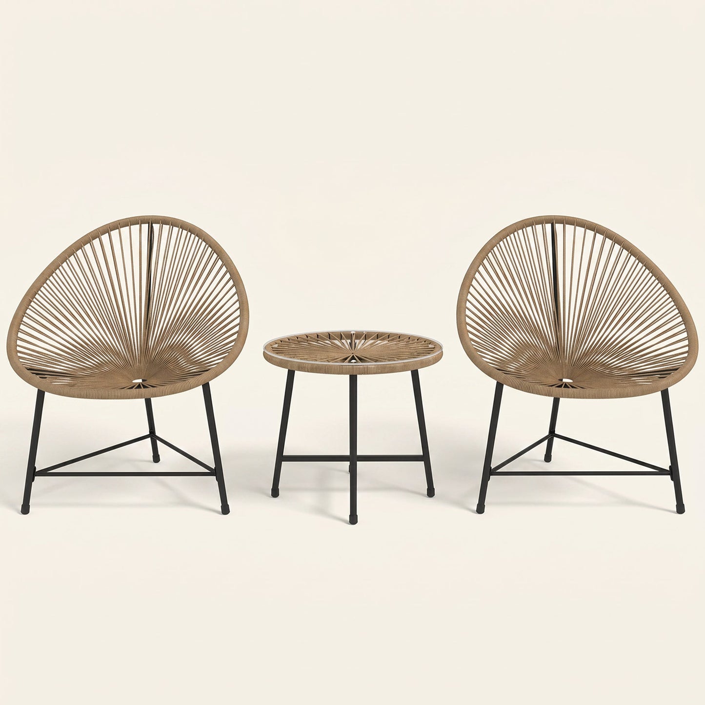 ARVOYA 3 Pieces Rattan Bistro Set with Acapulco Chairs, Glass Top Table & Metal Frame, Natural