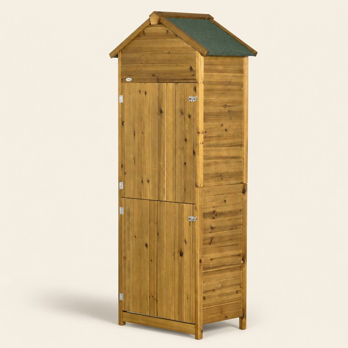 ROWAN Wooden Garden Storage Cabinet w/ 3 Shelves & 2 Lockable Doors, Natural Wood Effect