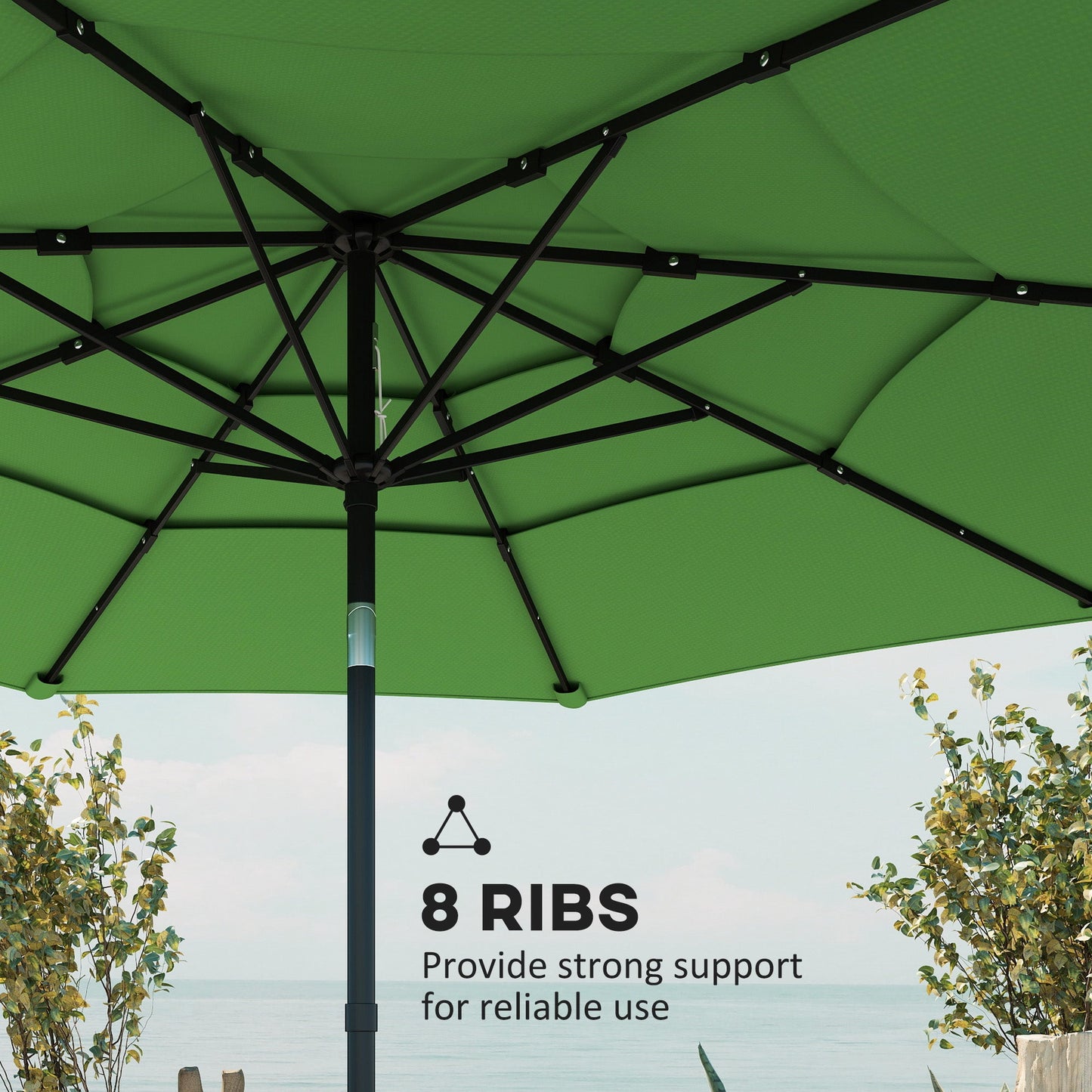 3 m Garden Parasol, Parasol Umbrella with 3-tier Roof, Crank Handle, Tilt Function, Polyester Canopy, Outdoor Table Umbrella for Patio, Garden, Green