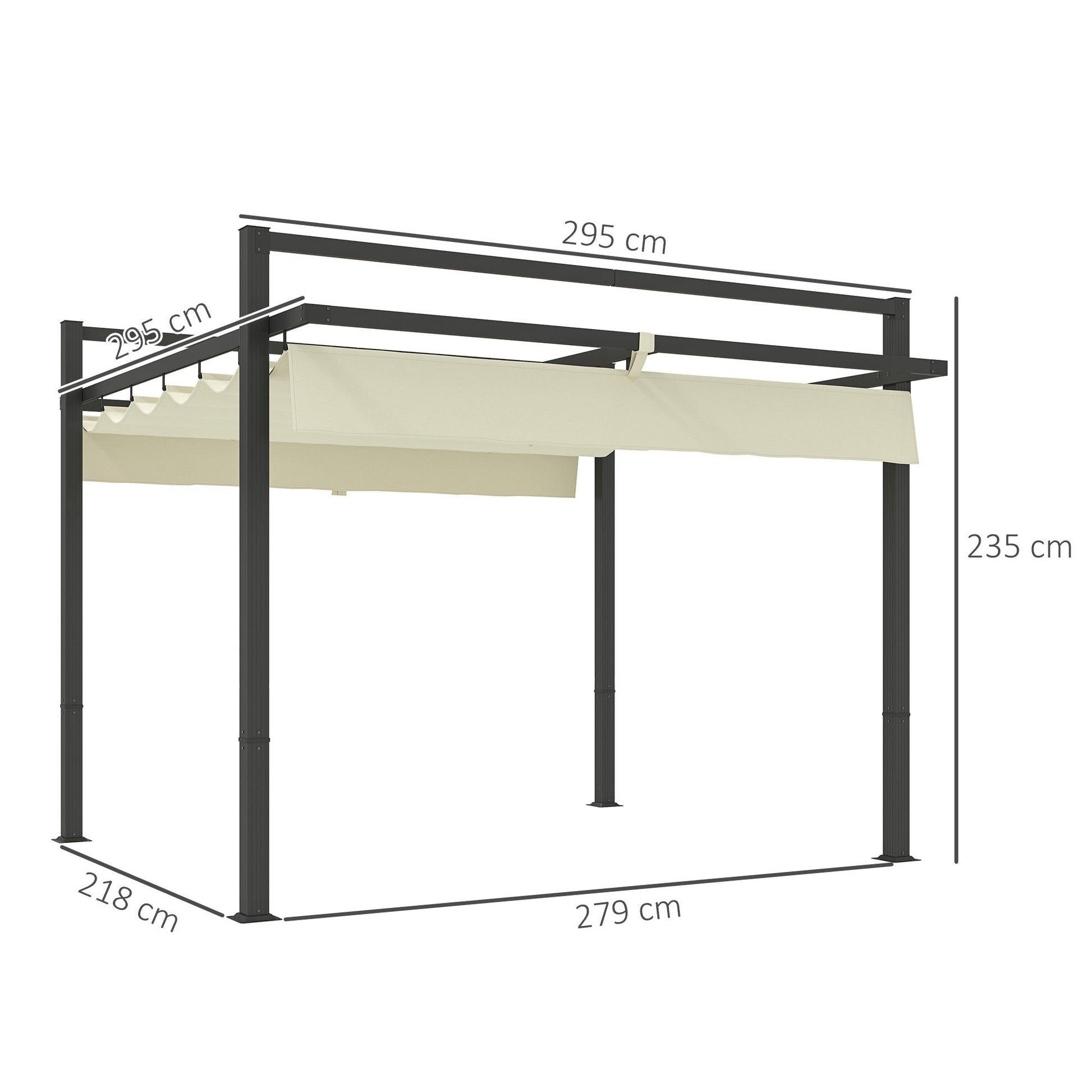 3 x 3(m) Pergola with Retractable Roof Canopy, Aluminium Frame Garden Gazebo Outdoor Sun Shade Shelter for Grill, Patio, Deck, Khaki