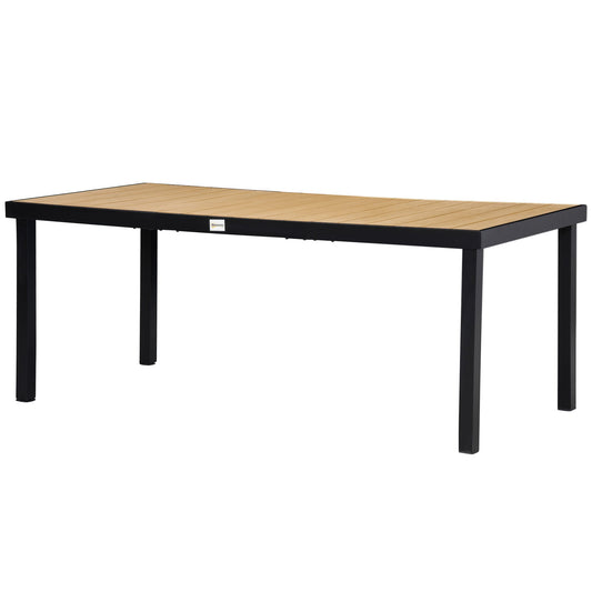 Garden Table for 8 People, Rectangular Aluminium Outdoor Dining Table with All-Weather Faux Wood Top for Garden, Patio, 190 x 90 x 74 cm, Natural