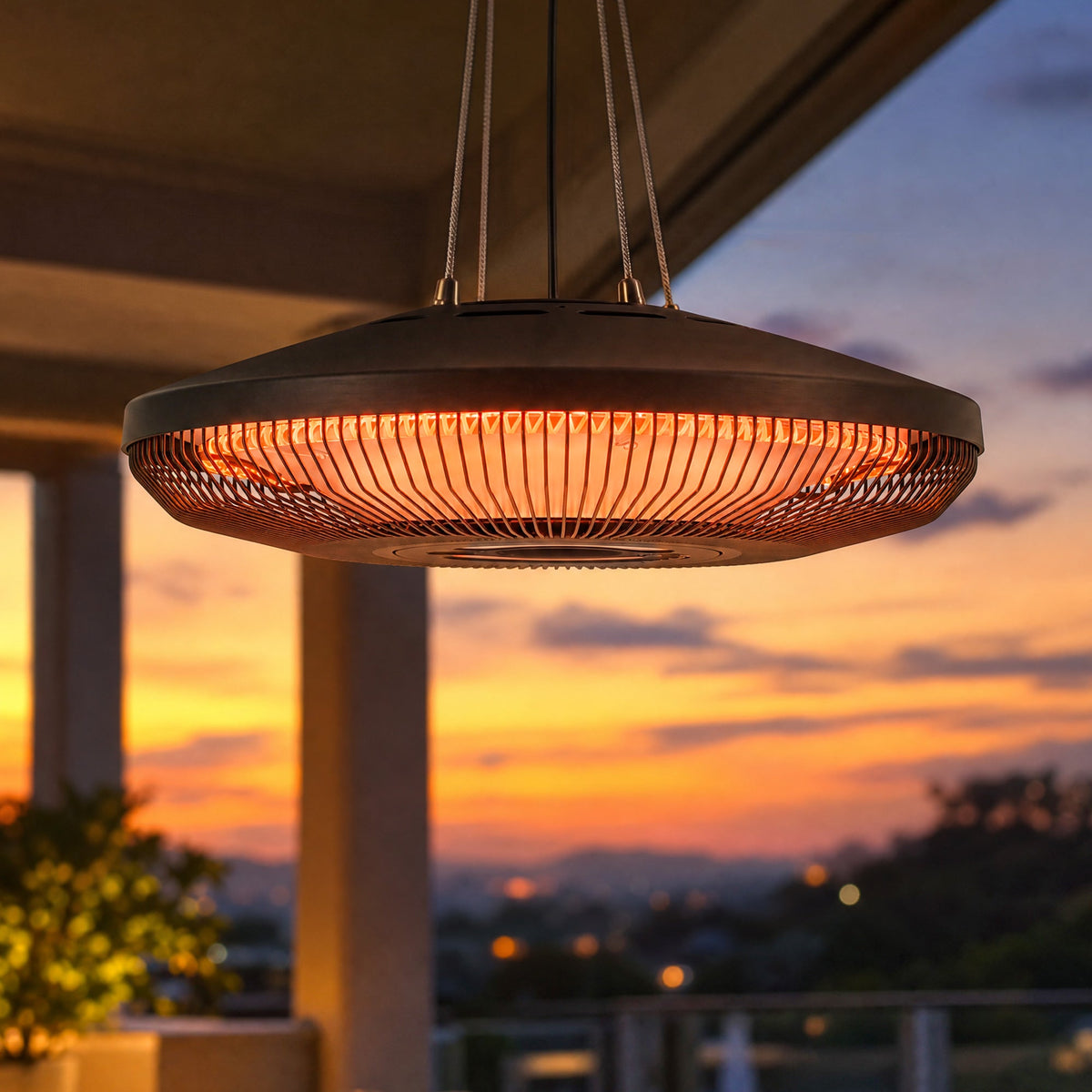 Hanging Electric Patio Heater with LED Light, 1000/2000 W IP65 Waterproof Ceiling Mounted Outdoor Infrared Heater with Touch/Remote Control, 24-Hour Timer, Black