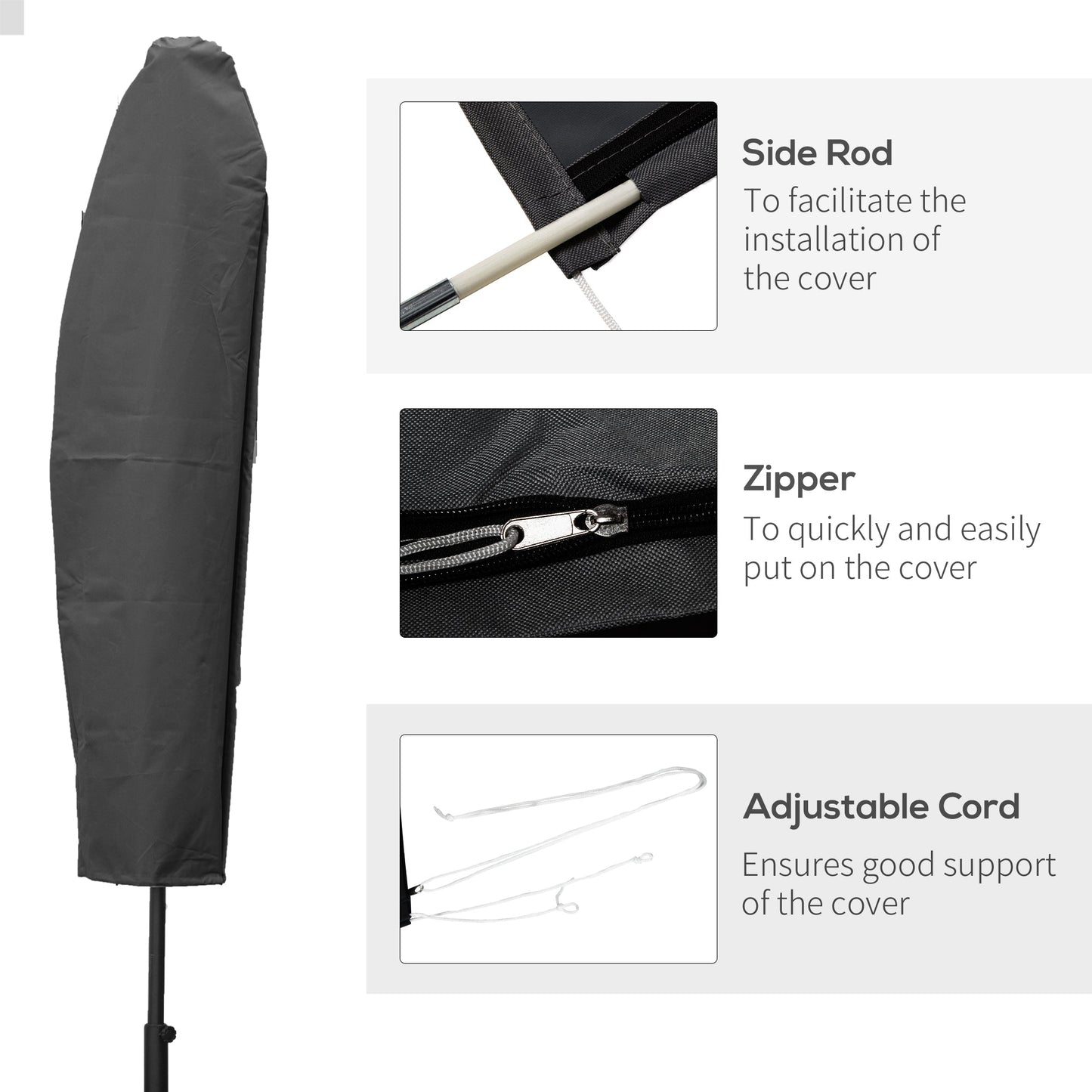 Parasol Cover, Patio Cantilever Cover, Banana Umbrella Protector with Rod, Zipper for Outdoor Garden, Patio, Dark Grey