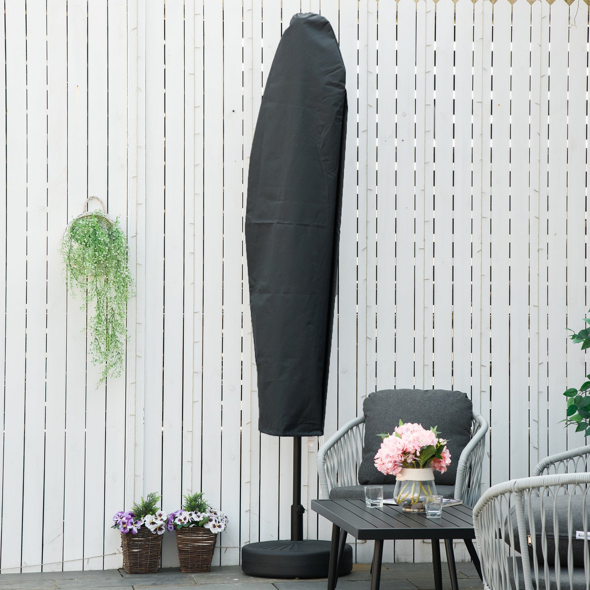 Parasol Cover, Patio Cantilever Cover, Banana Umbrella Protector with Rod, Zipper for Outdoor Garden, Patio, Dark Grey