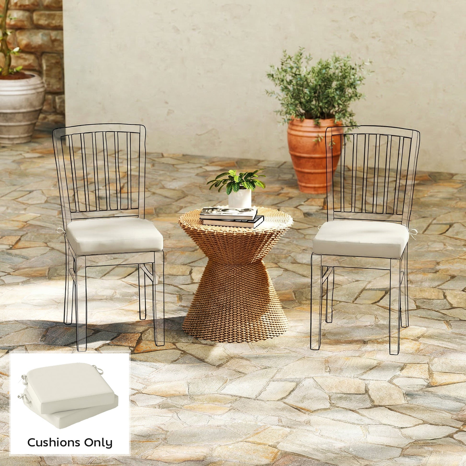 Outdoor Chair Seat Cushions Set of 2, Garden Chair Cushions with 7cm Thick Foam & Ties, Water Repellent and UV Resistant Covers for Patio Furniture 40x40cm, Cream White