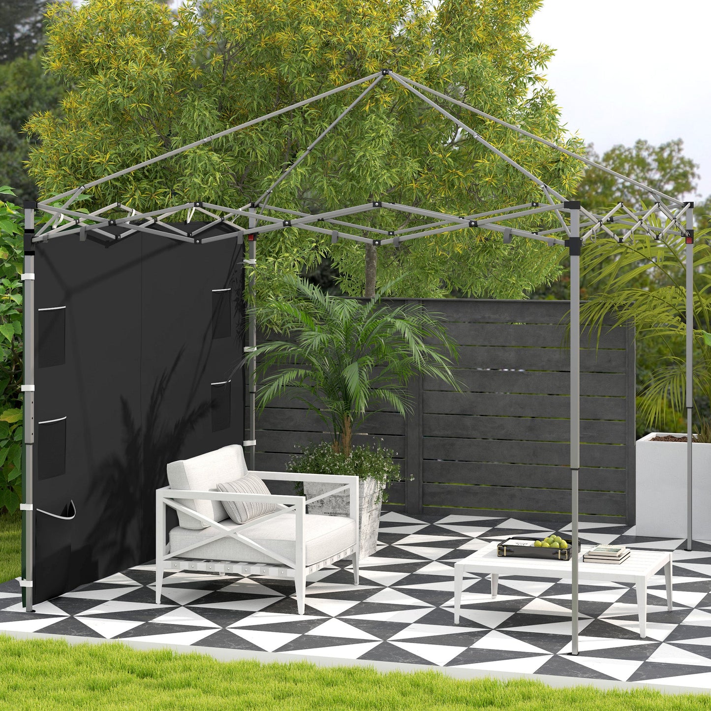 Gazebo Side Panel, Canopy Sidewall Panel with 4 Mesh Bags and 2 Storage Pockets for 3 x 3 m Straight Leg Pop Up Gazebos, 1 Pack Sidewall Only, Black