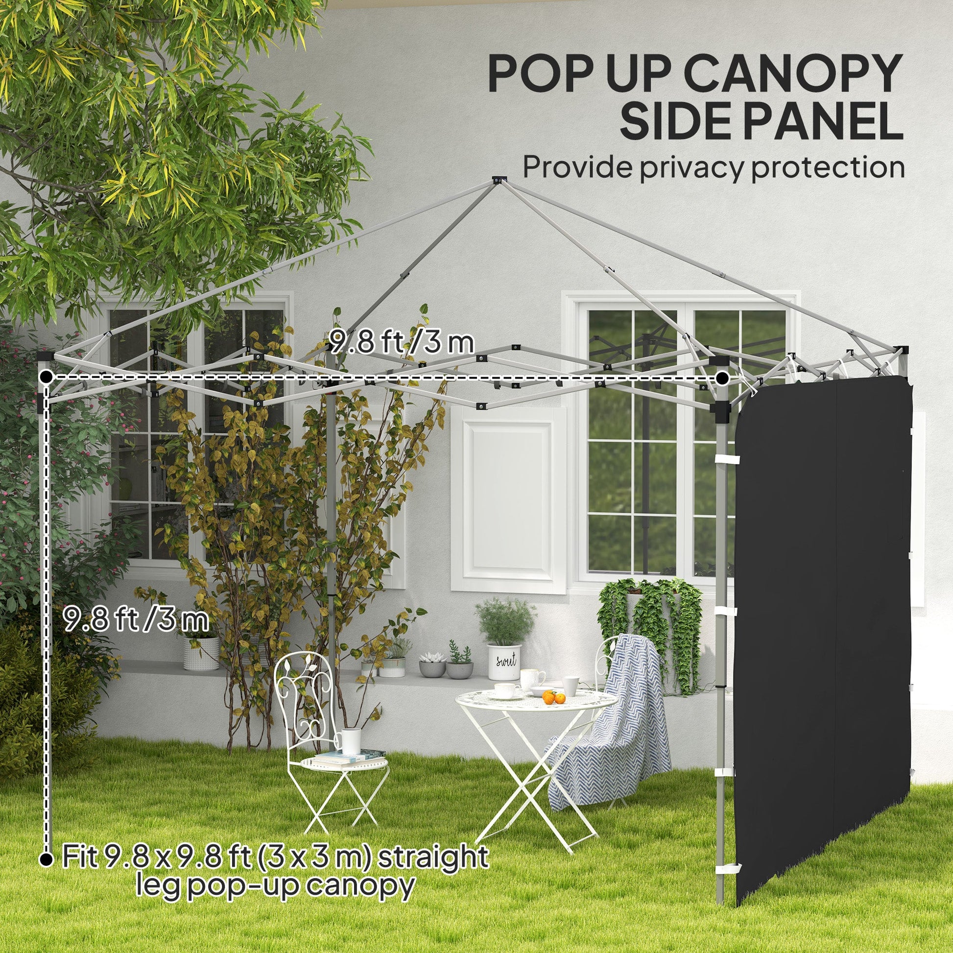 Gazebo Side Panel, Canopy Sidewall Panel with 4 Mesh Bags and 2 Storage Pockets for 3 x 3 m Straight Leg Pop Up Gazebos, 1 Pack Sidewall Only, Black
