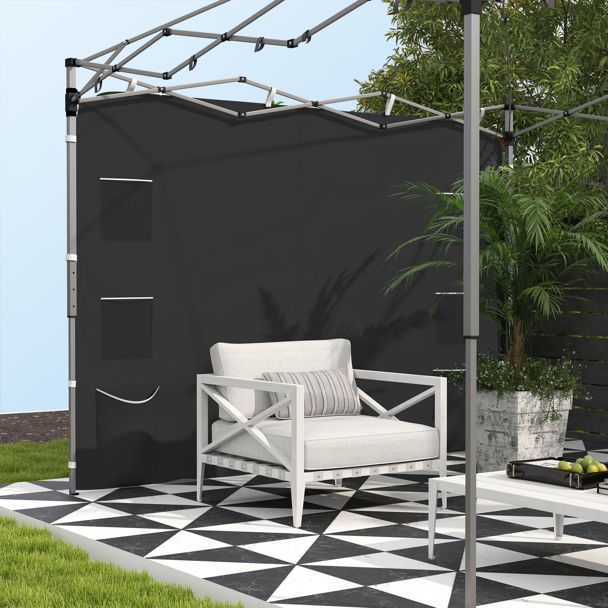 Gazebo Side Panel, Canopy Sidewall Panel with 4 Mesh Bags and 2 Storage Pockets for 3 x 3 m Straight Leg Pop Up Gazebos, 1 Pack Sidewall Only, Black