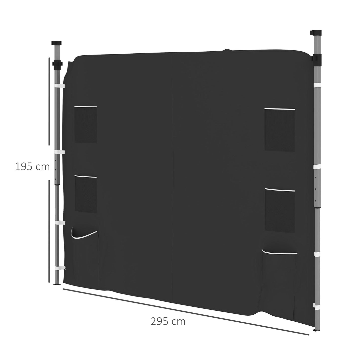 Gazebo Side Panel, Canopy Sidewall Panel with 4 Mesh Bags and 2 Storage Pockets for 3 x 3 m Straight Leg Pop Up Gazebos, 1 Pack Sidewall Only, Black