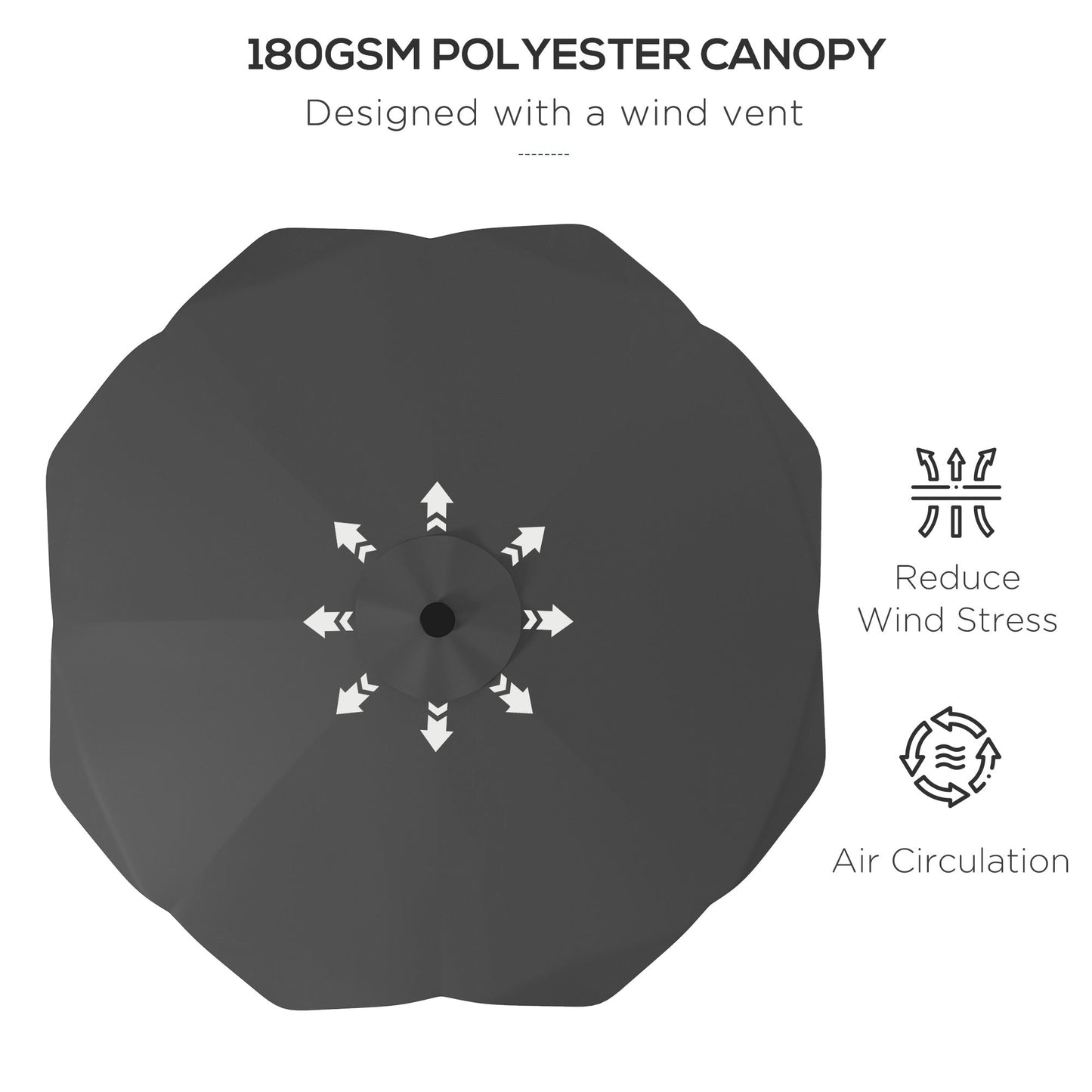 3(m) Garden Parasol Umbrella with 32 Solar LED Lights and Tilt, Outdoor Market Table Umbrella Sun Shade Canopy with Crank, 8 Ribs, Dark Grey
