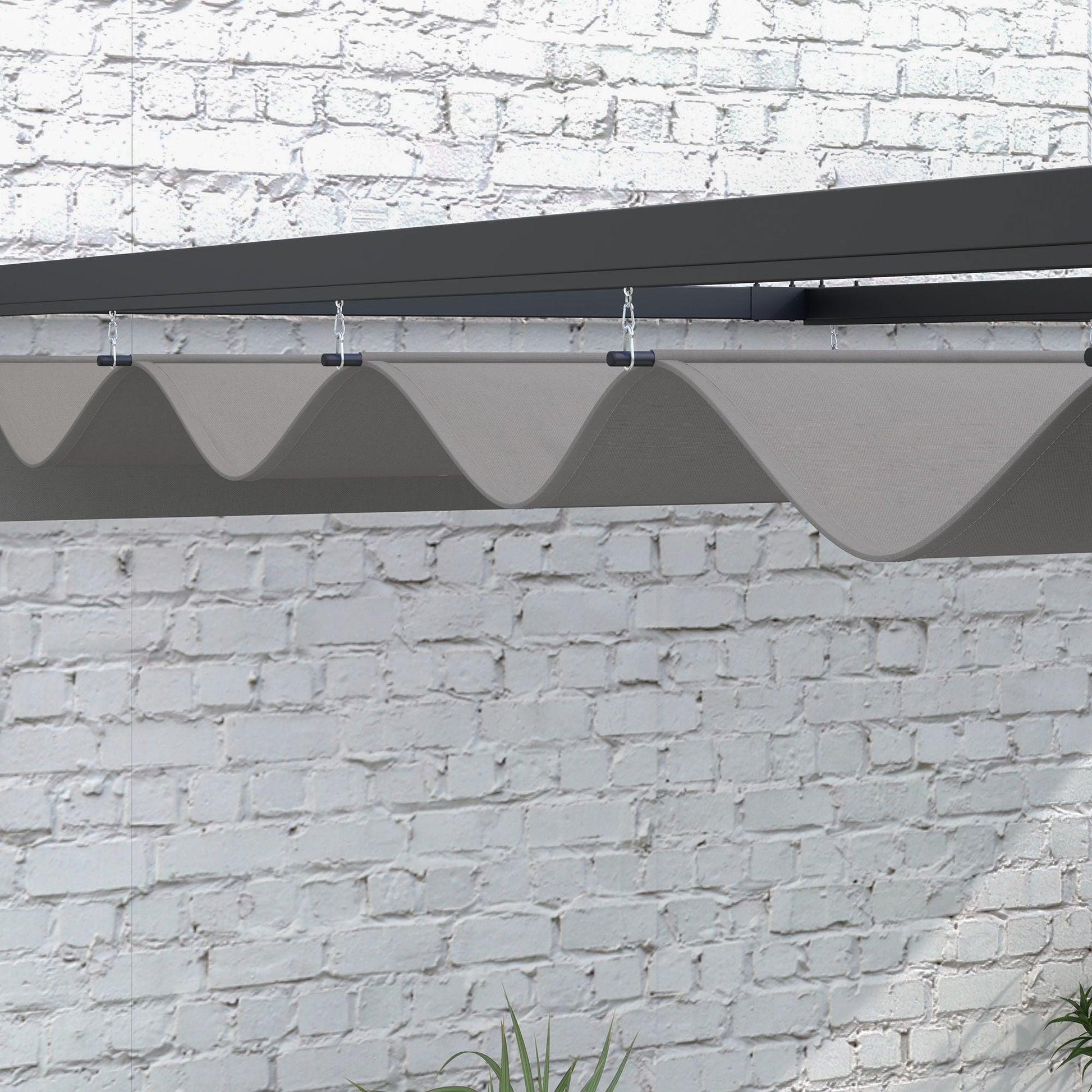 2 x 3(m) Lean To Pergola with Retractable Roof, Wall Mounted Garden Gazebo Outdoor Sun Shade Shelter for Patio, Deck, Dark Grey