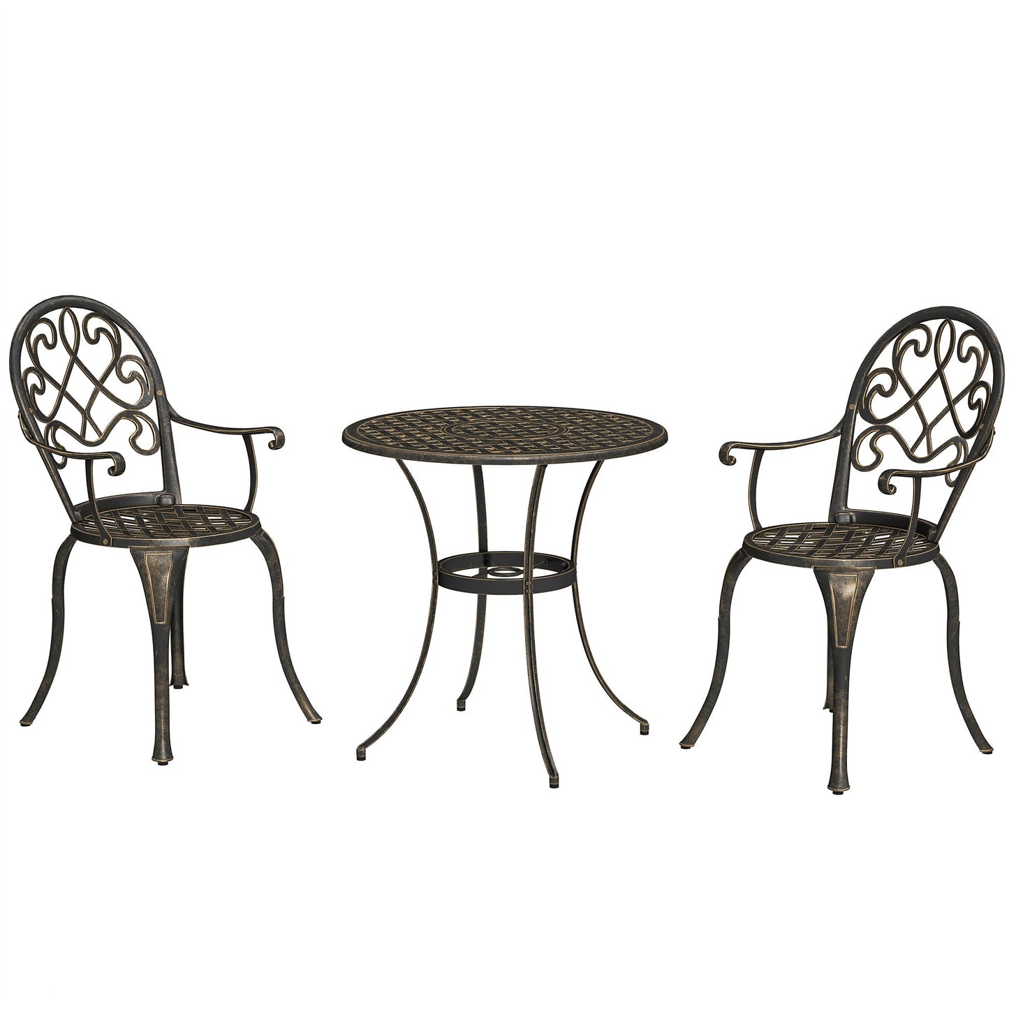 3 Piece Patio Bistro Set for 2, Outdoor Aluminium Garden Table and Chairs with Adjustable Footpads for Balcony, Garden and Patio, Bronze Tone