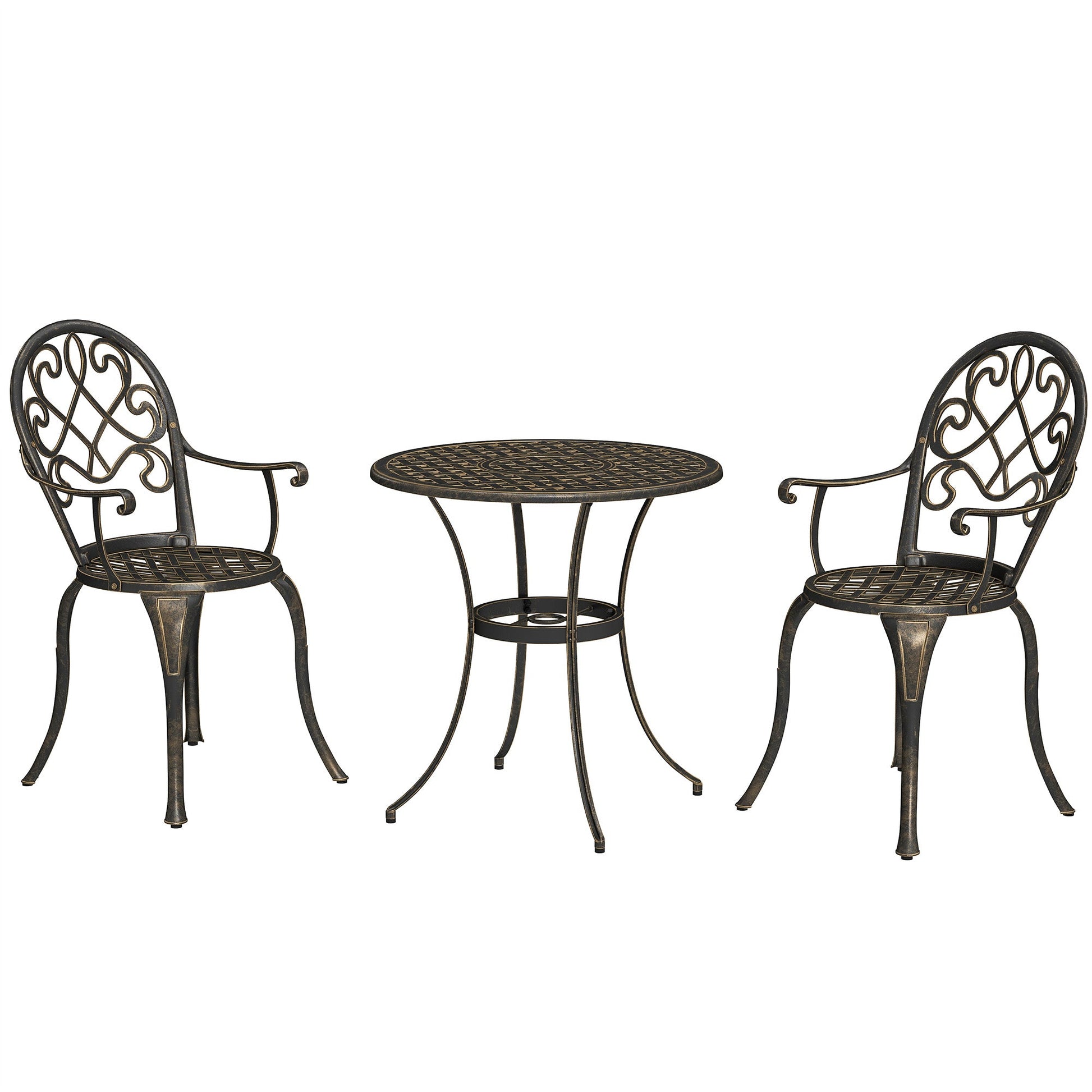3 Piece Patio Bistro Set for 2, Outdoor Aluminium Garden Table and Chairs with Adjustable Footpads for Balcony, Garden and Patio, Bronze Tone