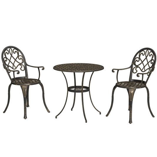 3 Piece Patio Bistro Set for 2, Outdoor Aluminium Garden Table and Chairs with Adjustable Footpads for Balcony, Garden and Patio, Bronze Tone