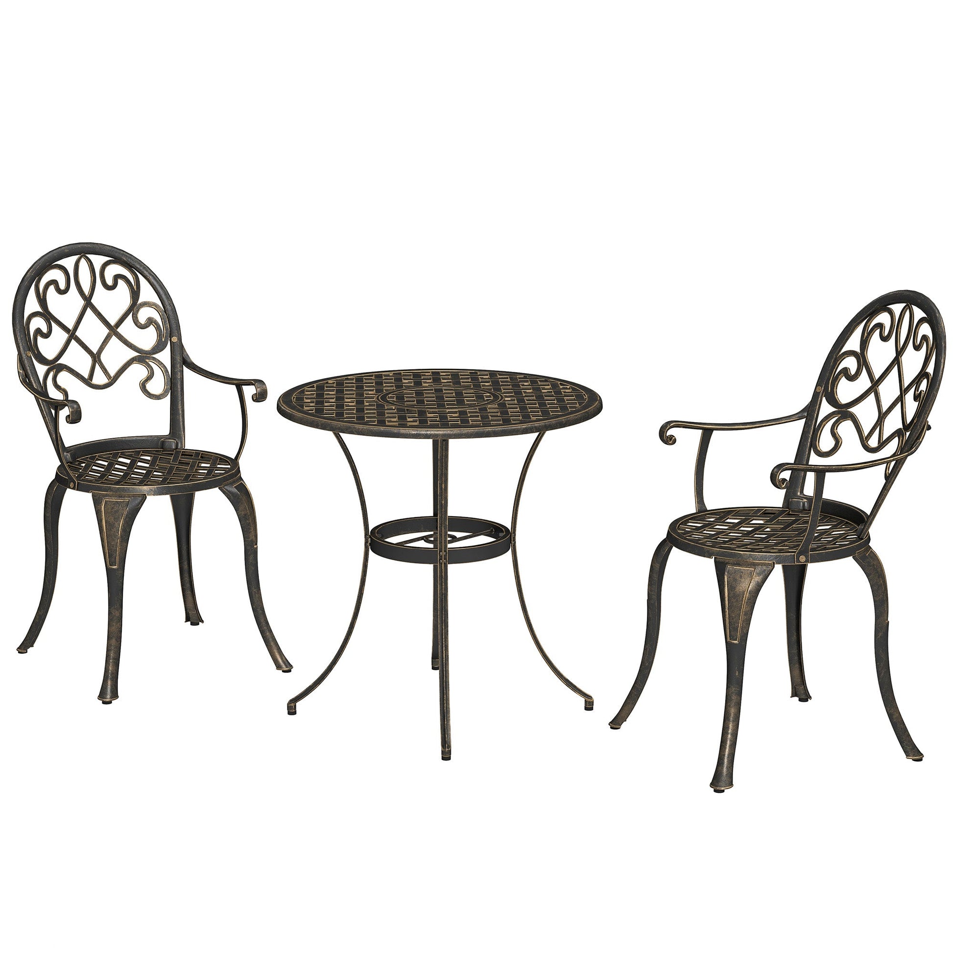 3 Piece Patio Bistro Set for 2, Outdoor Aluminium Garden Table and Chairs with Adjustable Footpads for Balcony, Garden and Patio, Bronze Tone