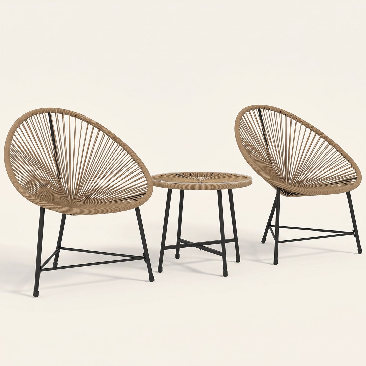 ARVOYA 3 Pieces Rattan Bistro Set with Acapulco Chairs, Glass Top Table & Metal Frame, Natural