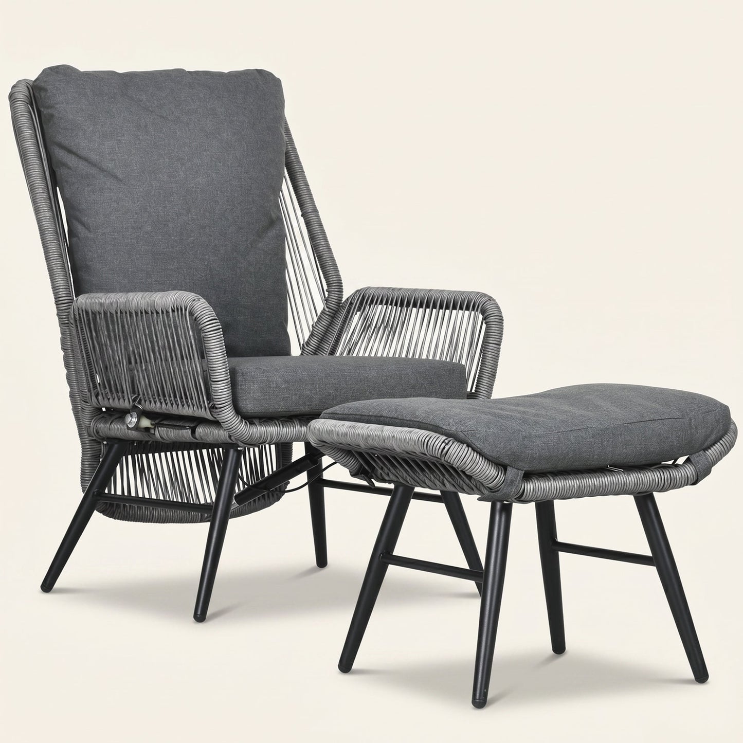 ARVOYA 2 Pieces PE Rattan Garden Leisure Chair Set w/ Adjustable Backrest & Footrest, Light Grey