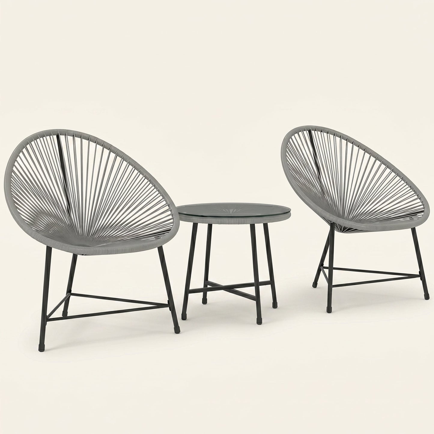 ARVOYA 3 Pieces Rattan Bistro Set with Acapulco Chairs, Glass Top Table & Metal Frame, Grey