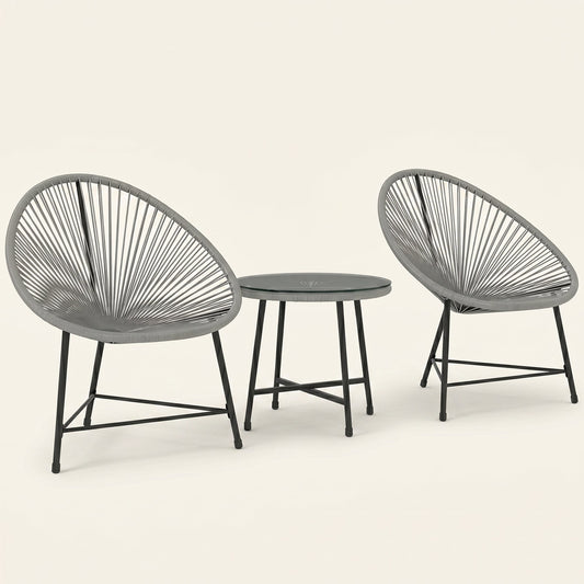 ARVOYA 3 Pieces Rattan Bistro Set with Acapulco Chairs, Glass Top Table & Metal Frame, Grey