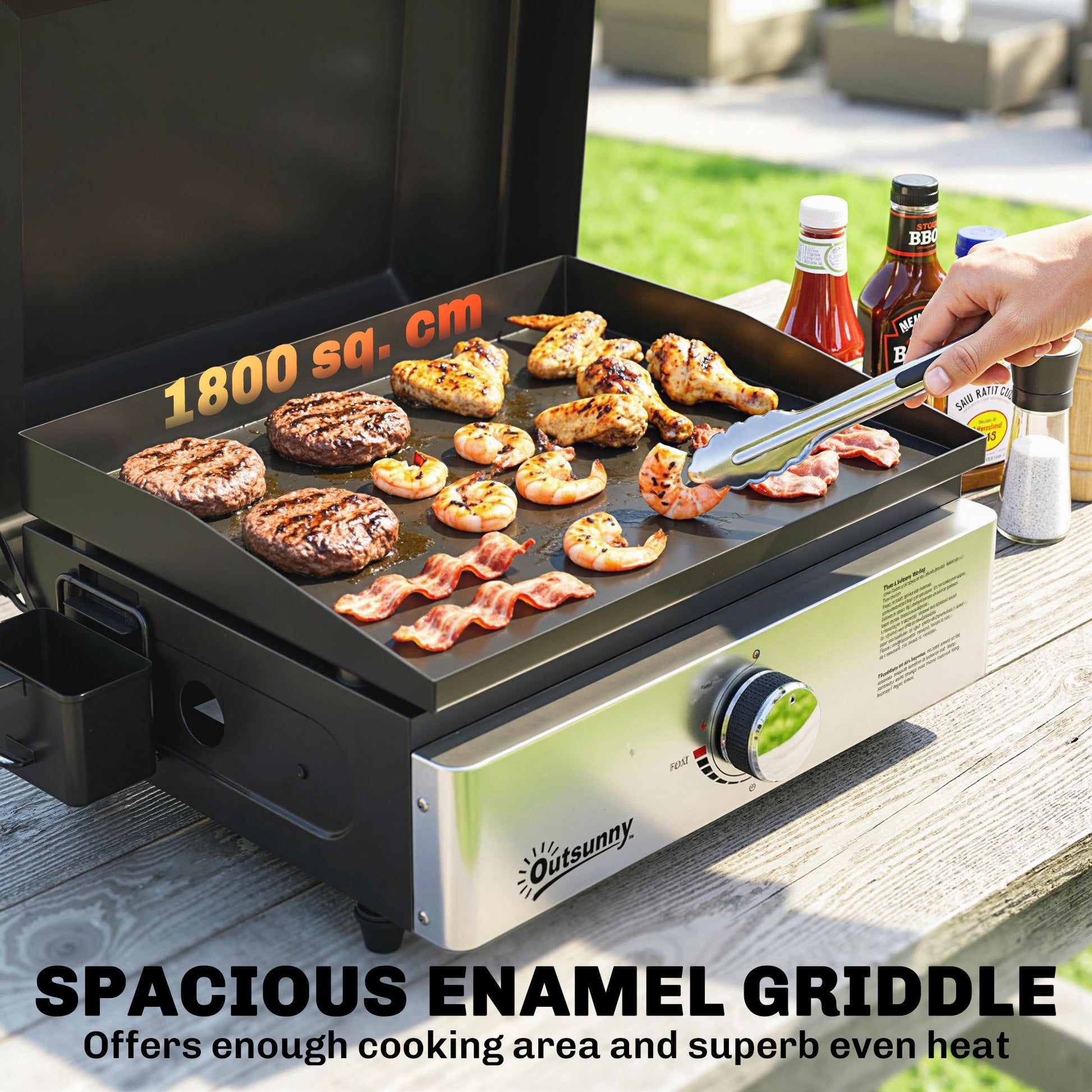 Grill Griddle, Portable Gas Plancha, 3.5 kW, Tabletop Gas BBQ with Grease Cup for Camping Picnic Patios, Black