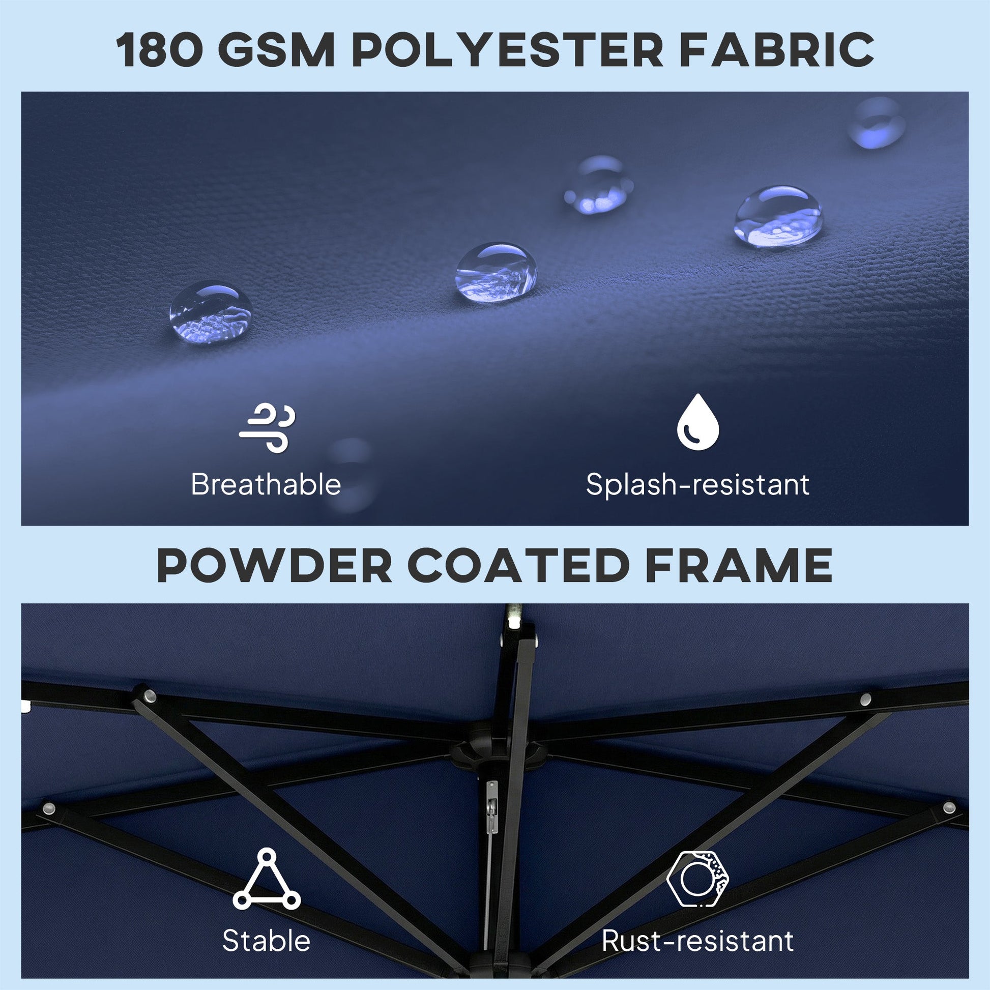 2.6 m Half Garden Parasol with Solar LED Lights, UPF50+ Semi Round Umbrella with 30° Tilt, Crank Handle, Metal Frame for Balcony, Dark Blue