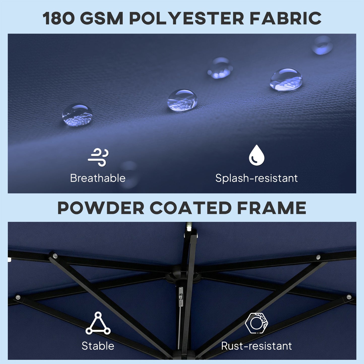 2.6 m Half Garden Parasol with Solar LED Lights, UPF50+ Semi Round Umbrella with 30° Tilt, Crank Handle, Metal Frame for Balcony, Dark Blue