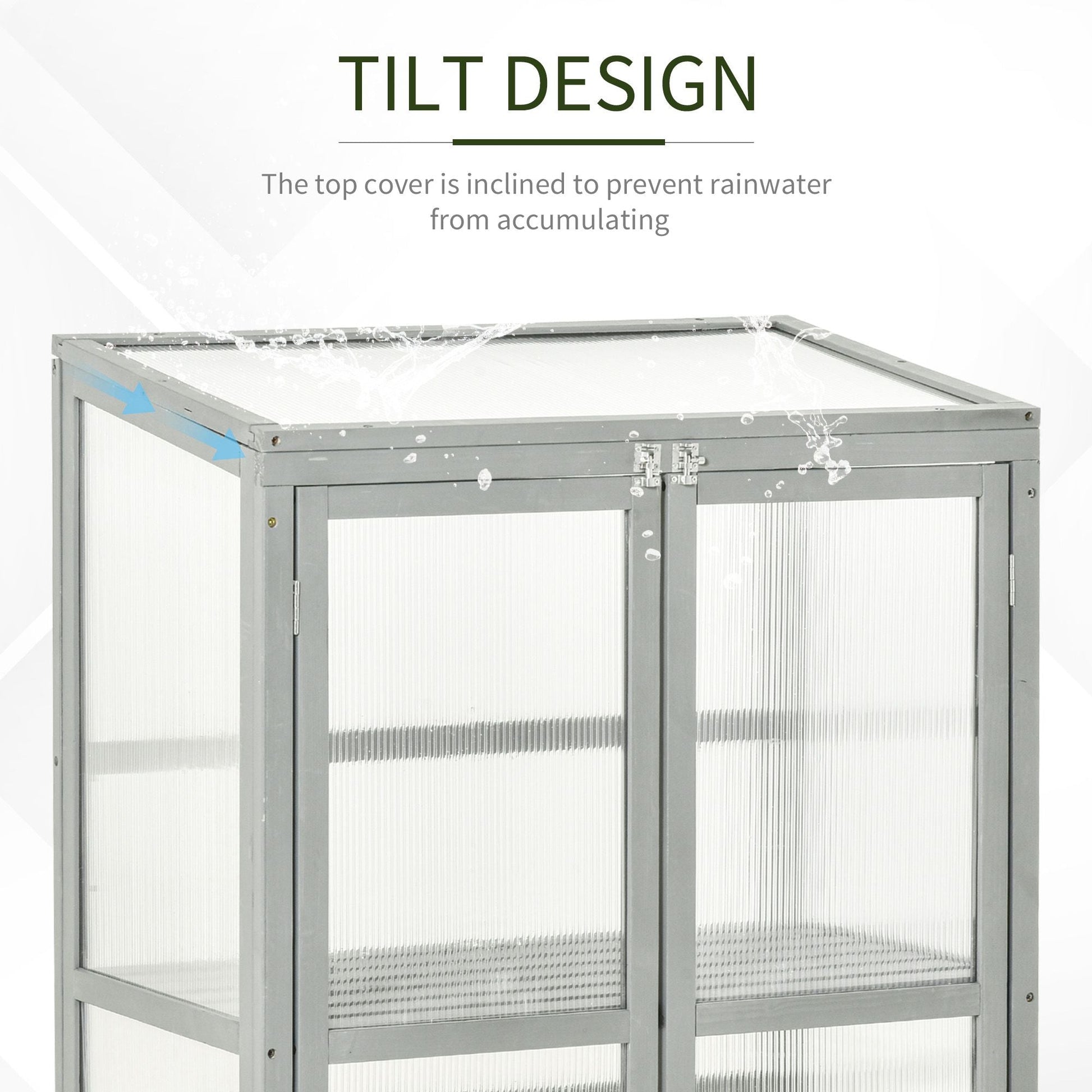 Wooden Cold Frame Greenhouse Polycarbonate Garden Grow House for Flower Vegetable Plants with Adjustable Shelf, Double Doors, 76 x 47 x 110cm, Light Grey