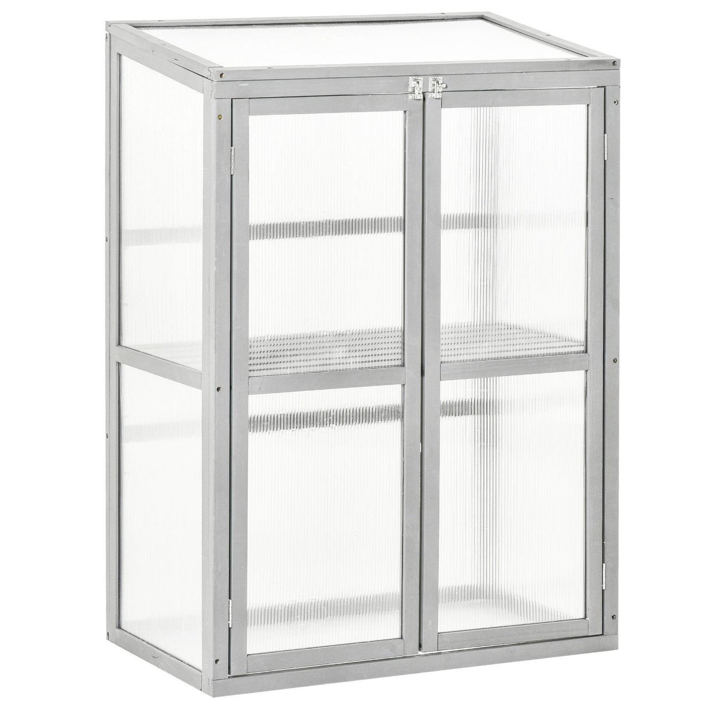 Wooden Cold Frame Greenhouse Polycarbonate Garden Grow House for Flower Vegetable Plants with Adjustable Shelf, Double Doors, 76 x 47 x 110cm, Light Grey