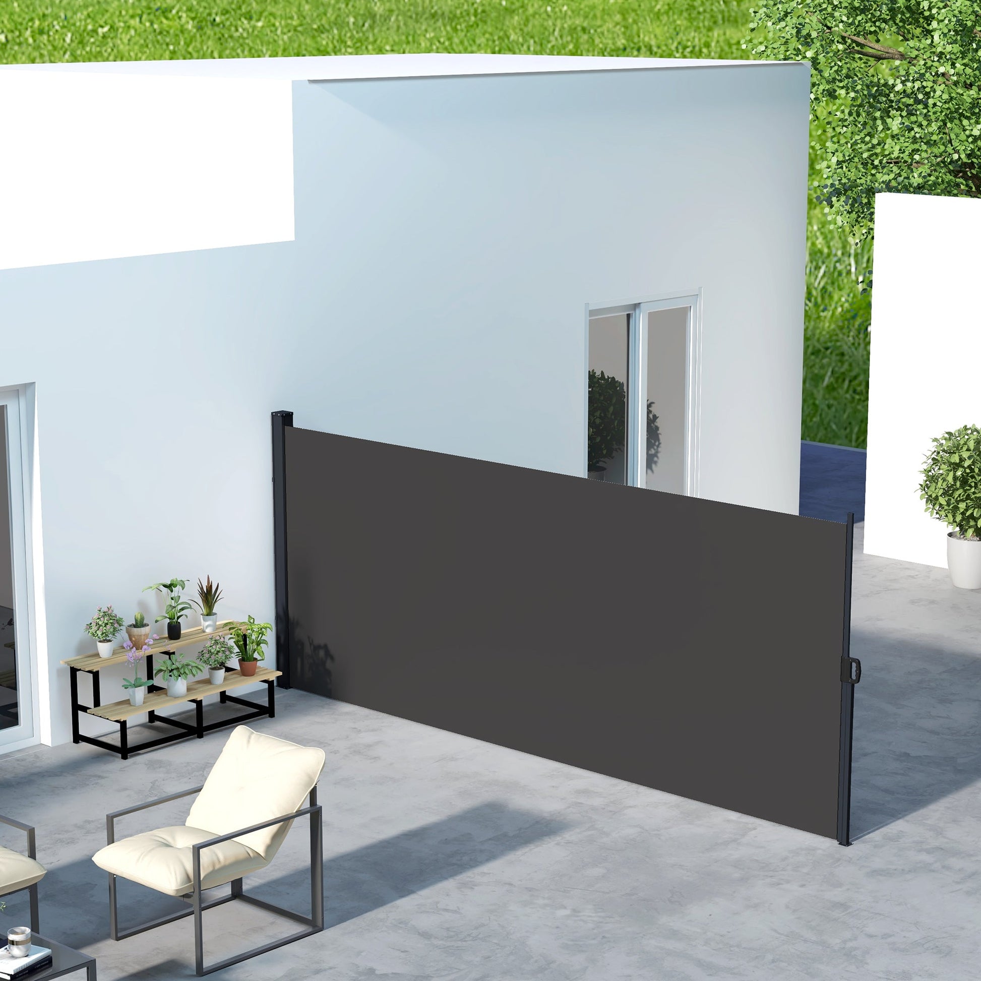 Retractable Side Awning, Garden Privacy Screen Divider, Full Cassette Wind Breaker for Hot Tub, Balcony, Terrace, Pool, 400 x 160cm, Black