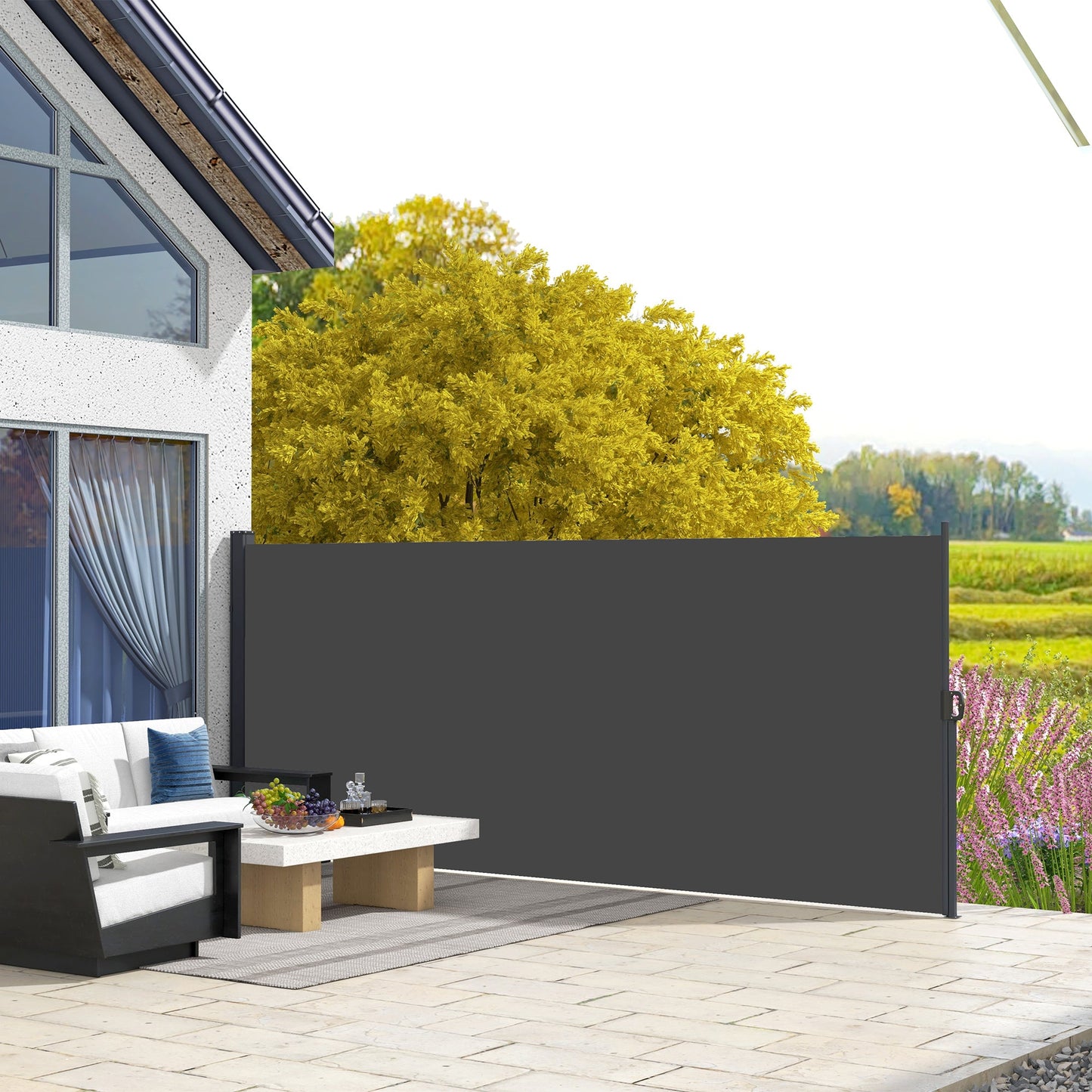 Retractable Side Awning, Garden Privacy Screen Divider, Full Cassette Wind Breaker for Hot Tub, Balcony, Terrace, Pool, 400 x 160cm, Black