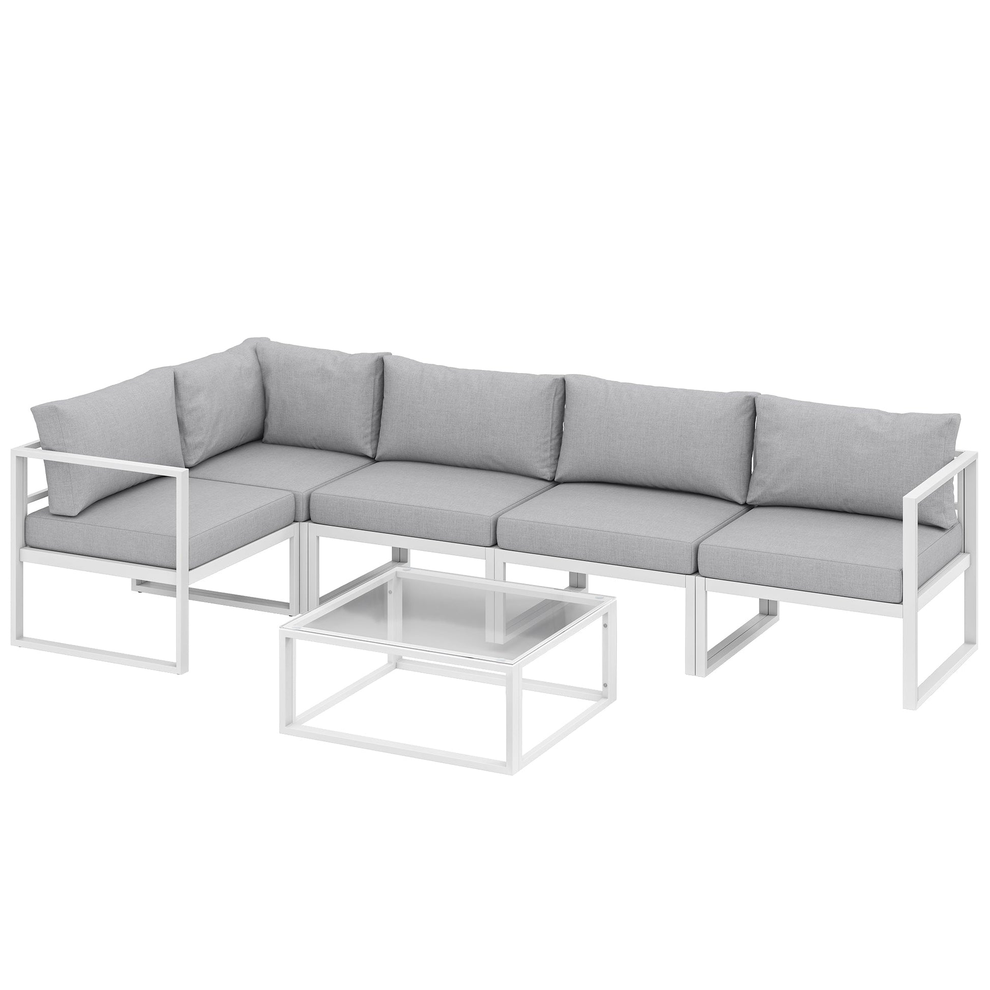 6 Seater Aluminium Garden Furniture Set, Extra Deep Garden Sofa Set with Coffee Table and Thick Cushions, Furniture Conversation Sets for Patio and Balcony, Outdoor, Light Grey